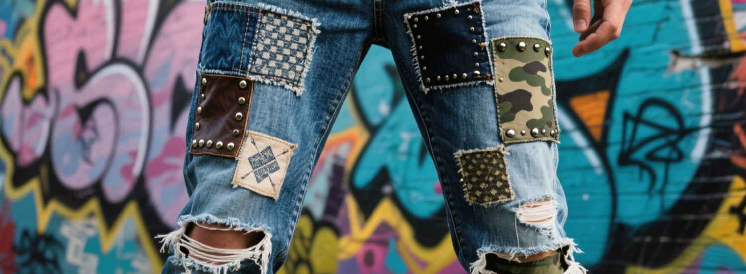 Men's Patched Jeans