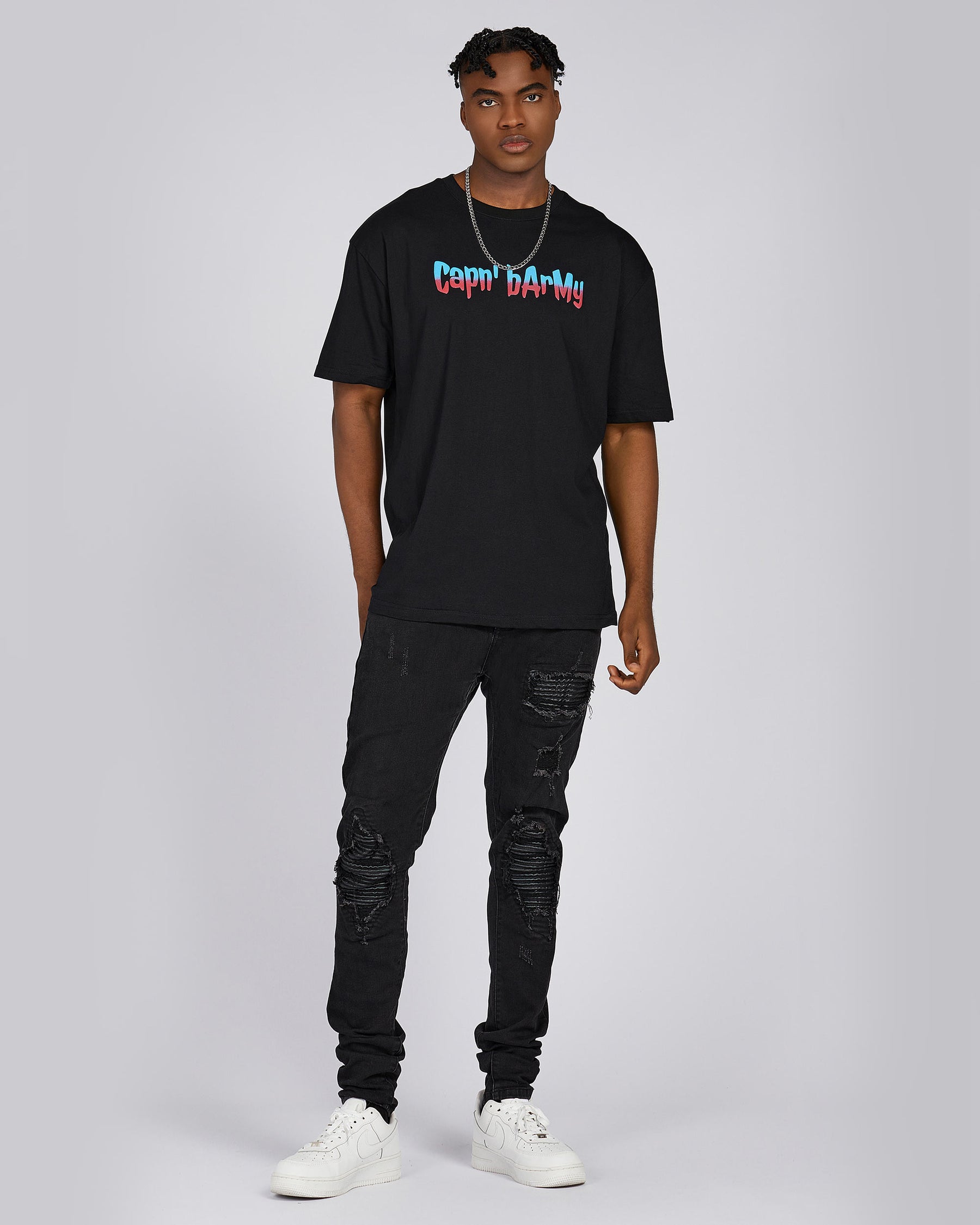 Skull Wearing Crown, Crossbones, and 'Capn BArrMy' Text 100% Cotton Graphic Tee