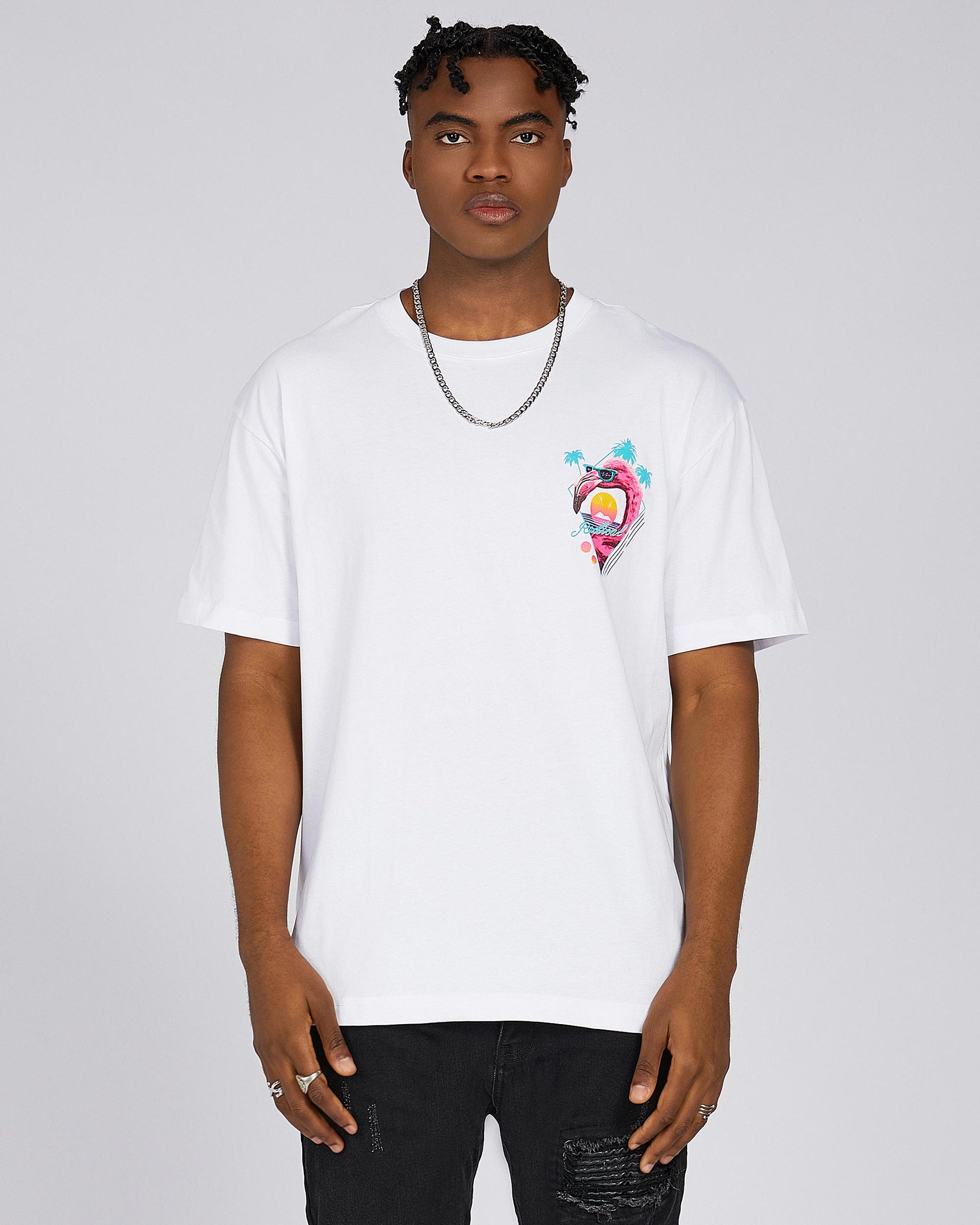 Pink Flamingo, Palm Trees, and "Radical" Retro-Style Graphic Tees