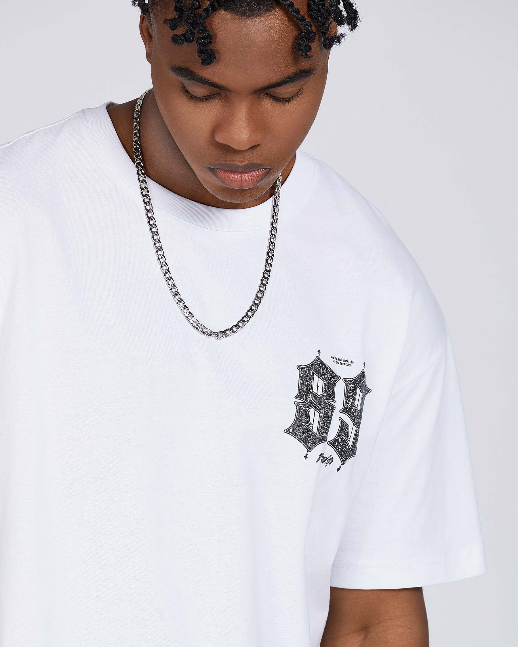 White Gothic-Style 89 Number & Letter Graphic T-Shirts