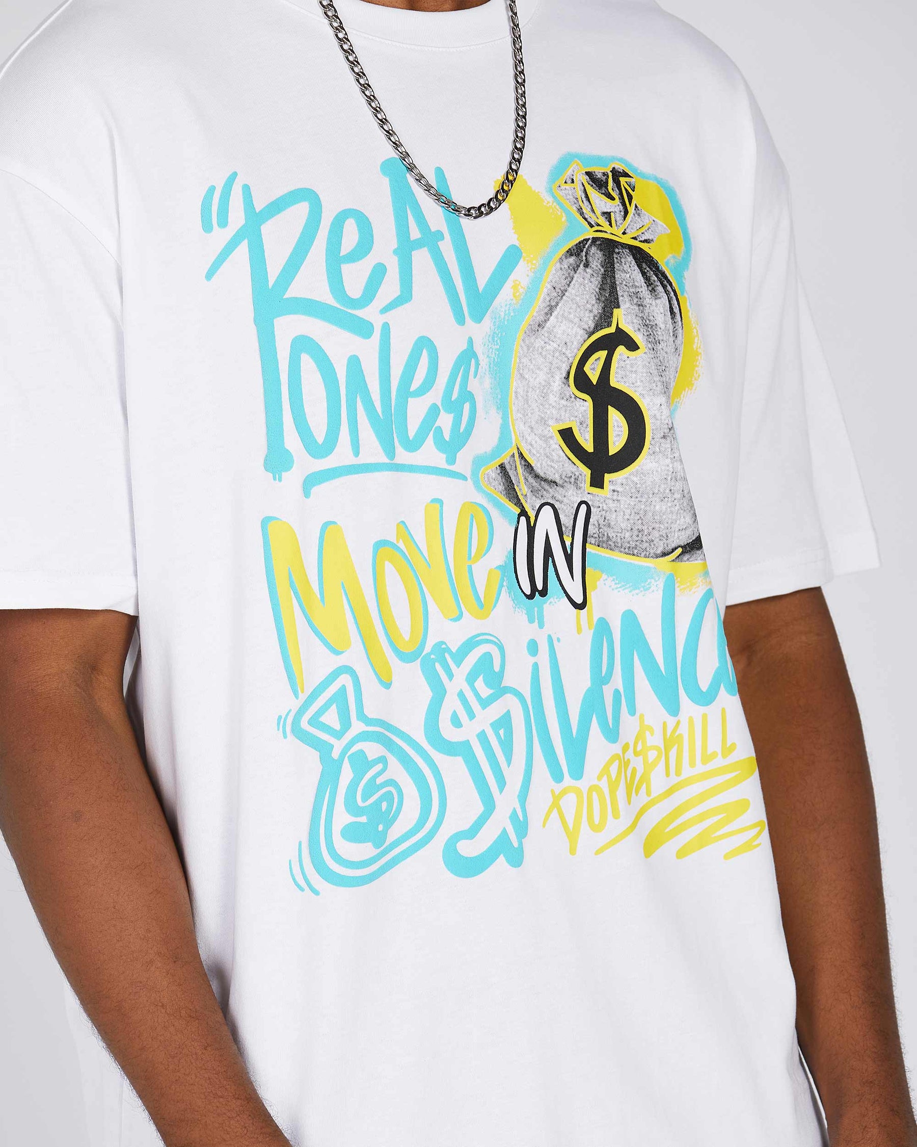 Camiseta gráfica con estampado de bolsa de dinero y grafiti, 100 % algodón