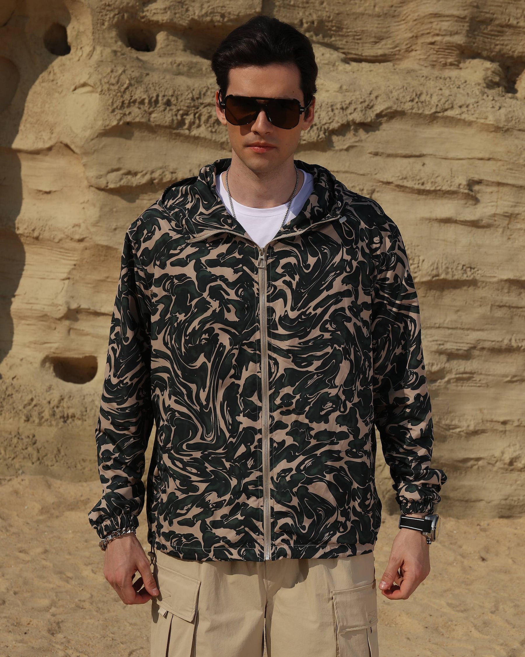 Logeqi® Men's Marble Pattern Windbreaker Jacket