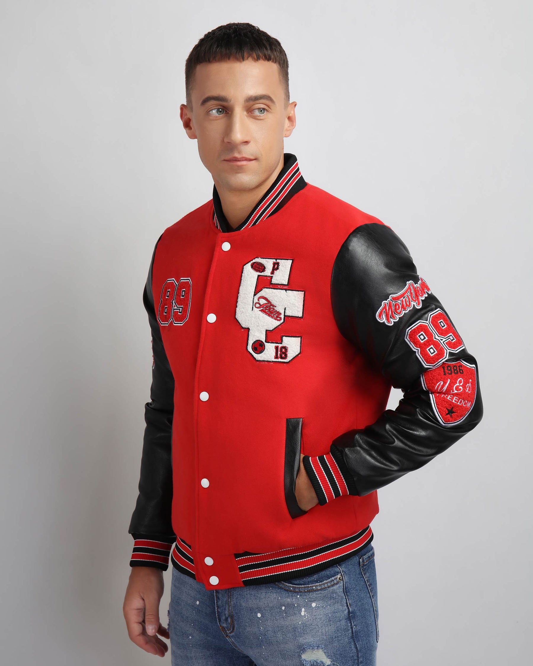 Chaqueta bomber de béisbol con mangas en contraste-Entrega local en México