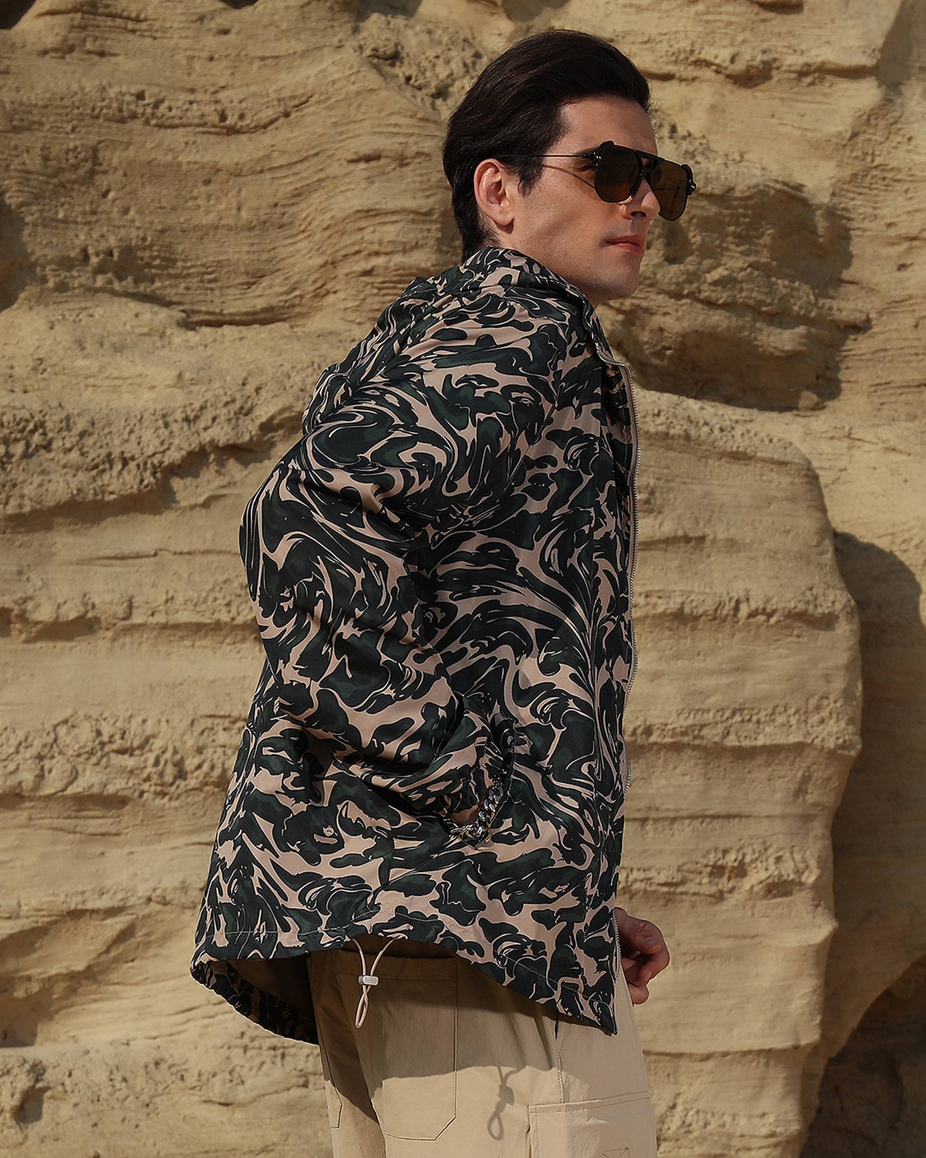 Logeqi® Men's Marble Pattern Windbreaker Jacket