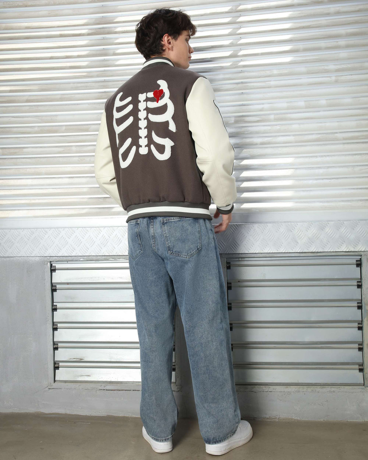 Men's Skeleton Baseball Varsity & Letterman Jackets with Heart Patch