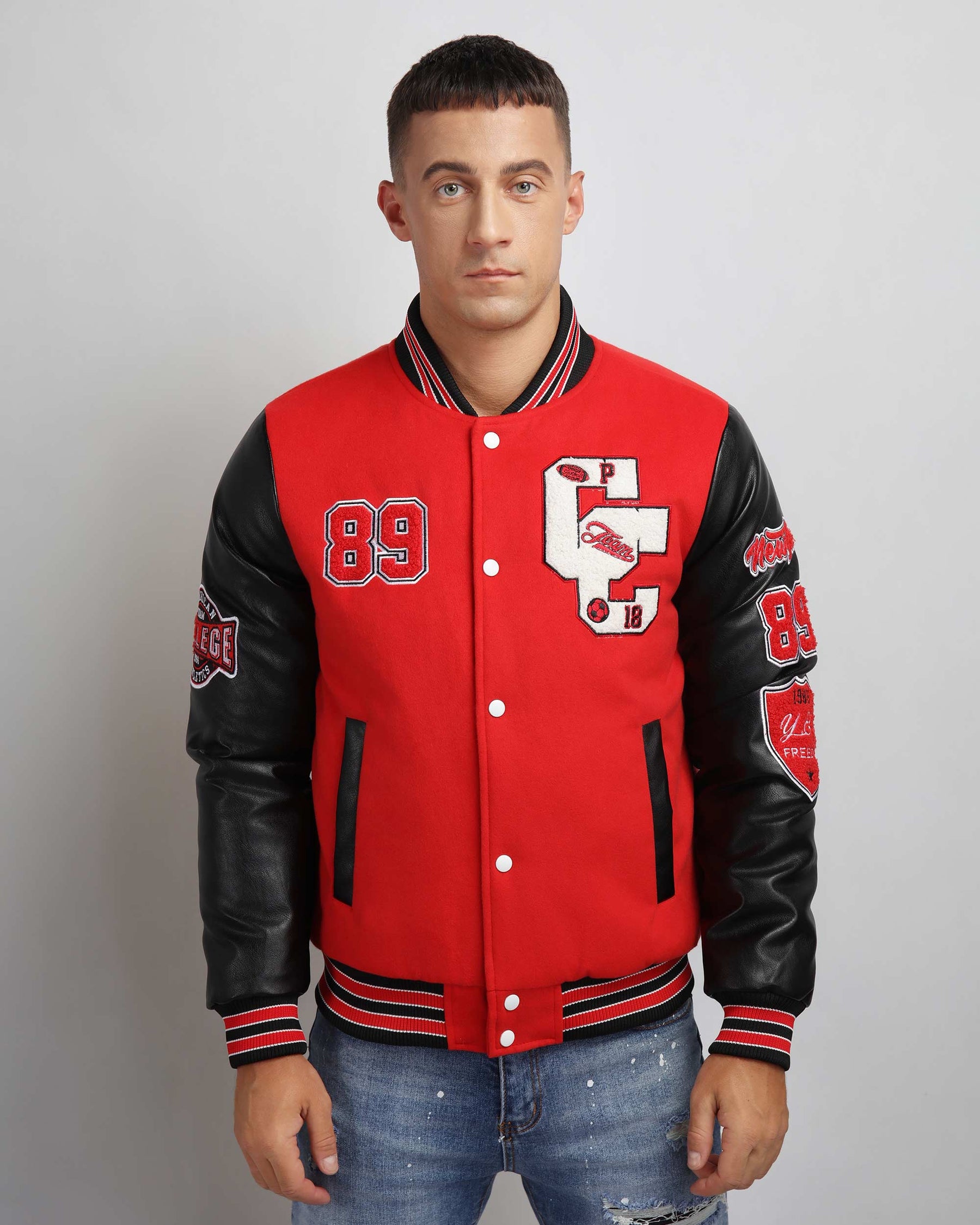 Chaqueta bomber de béisbol con mangas en contraste-Entrega local en México