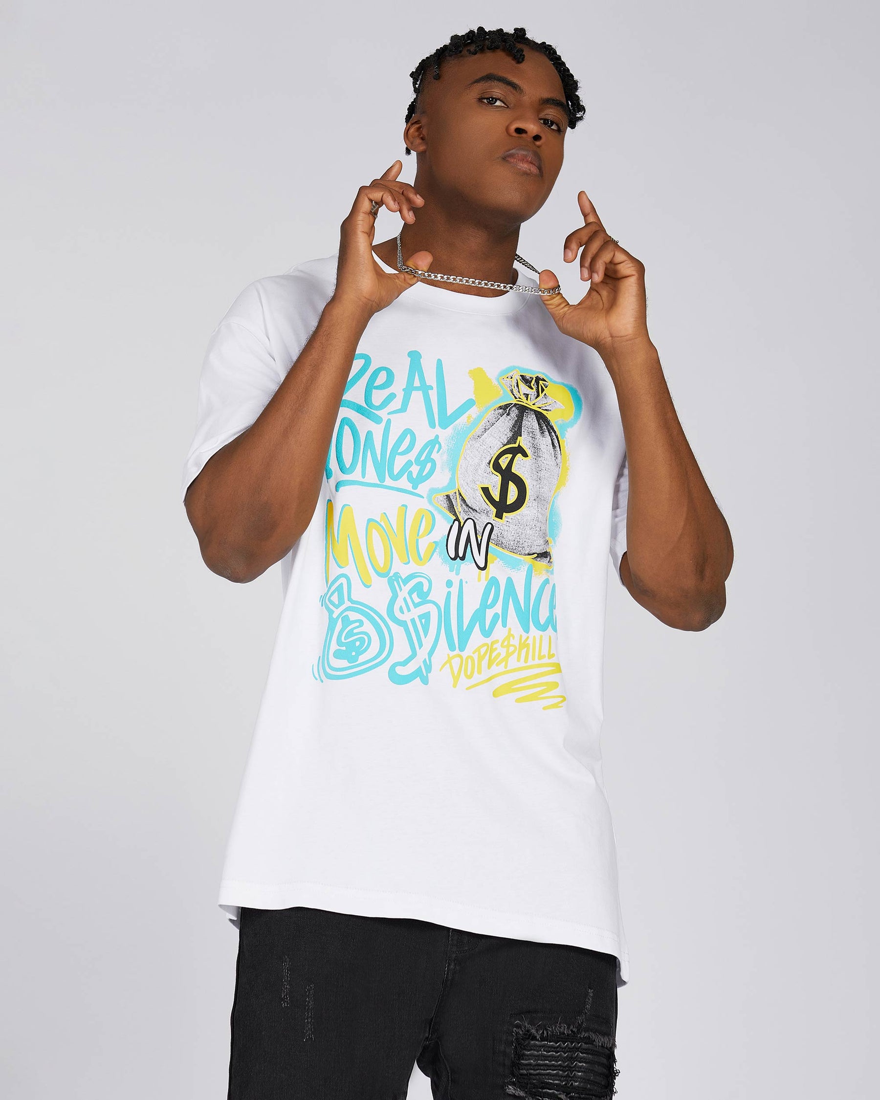 Camiseta gráfica con estampado de bolsa de dinero y grafiti, 100 % algodón