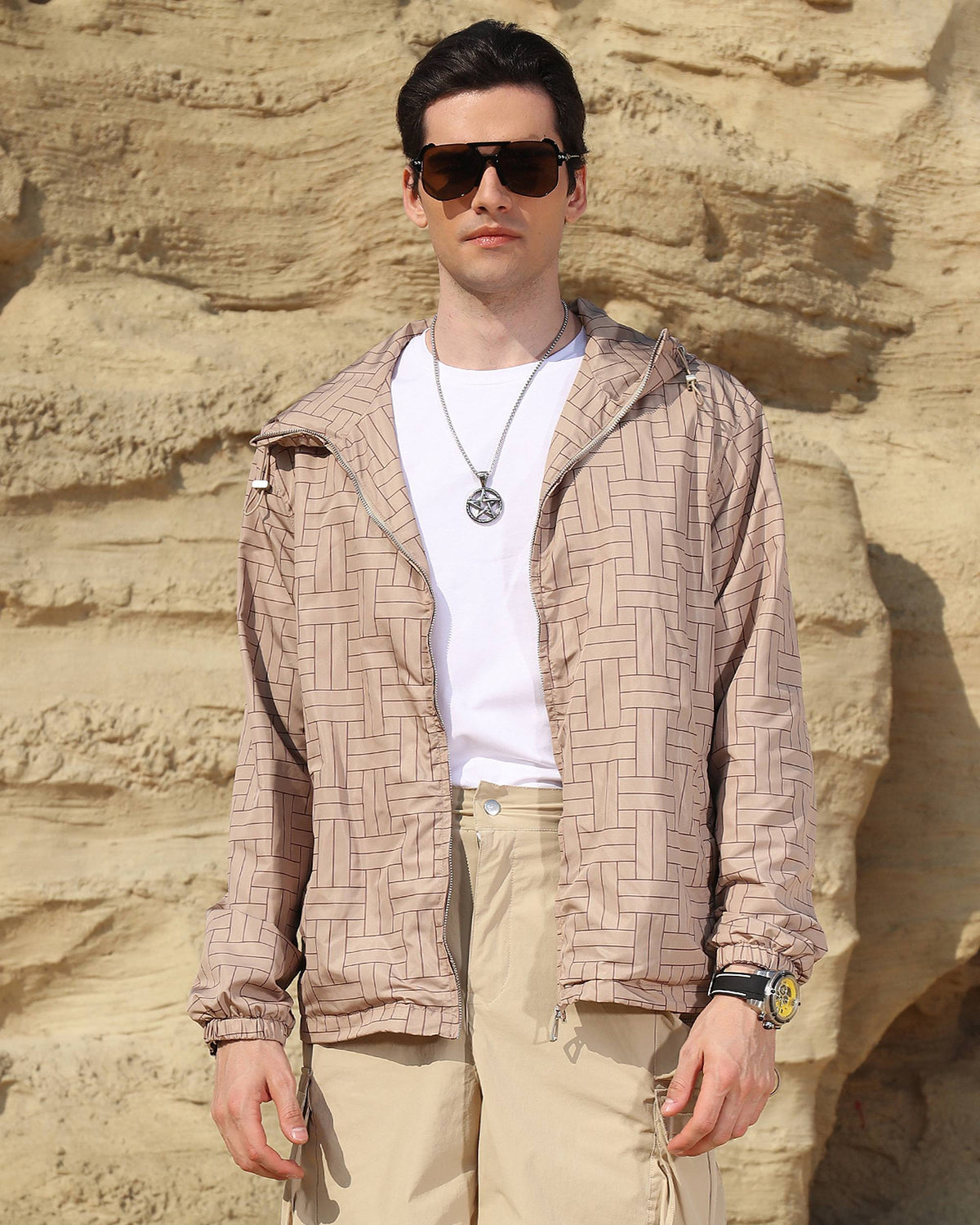 Chaqueta cortavientos con capucha para hombre Logeqi®