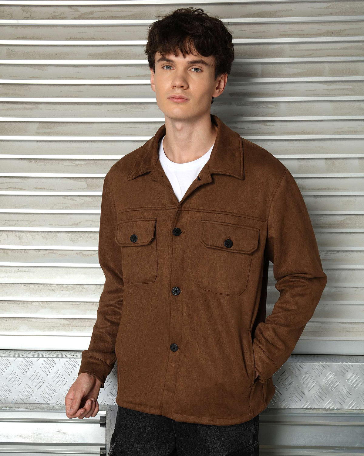 Chaqueta informal con botones de color liso LOGEQI para hombre, gris, caqui y café