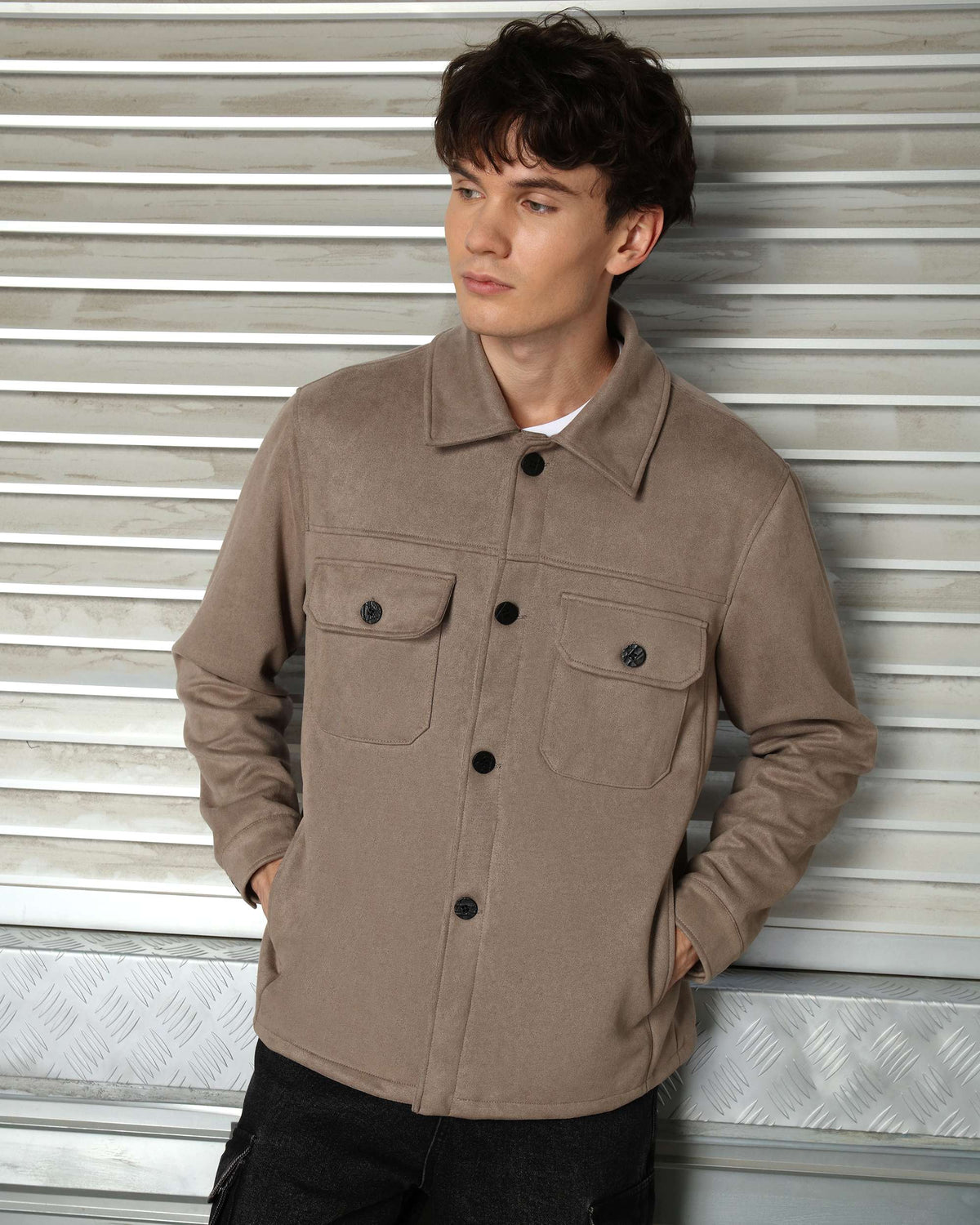 Chaqueta informal con botones de color liso LOGEQI para hombre, gris, caqui y café