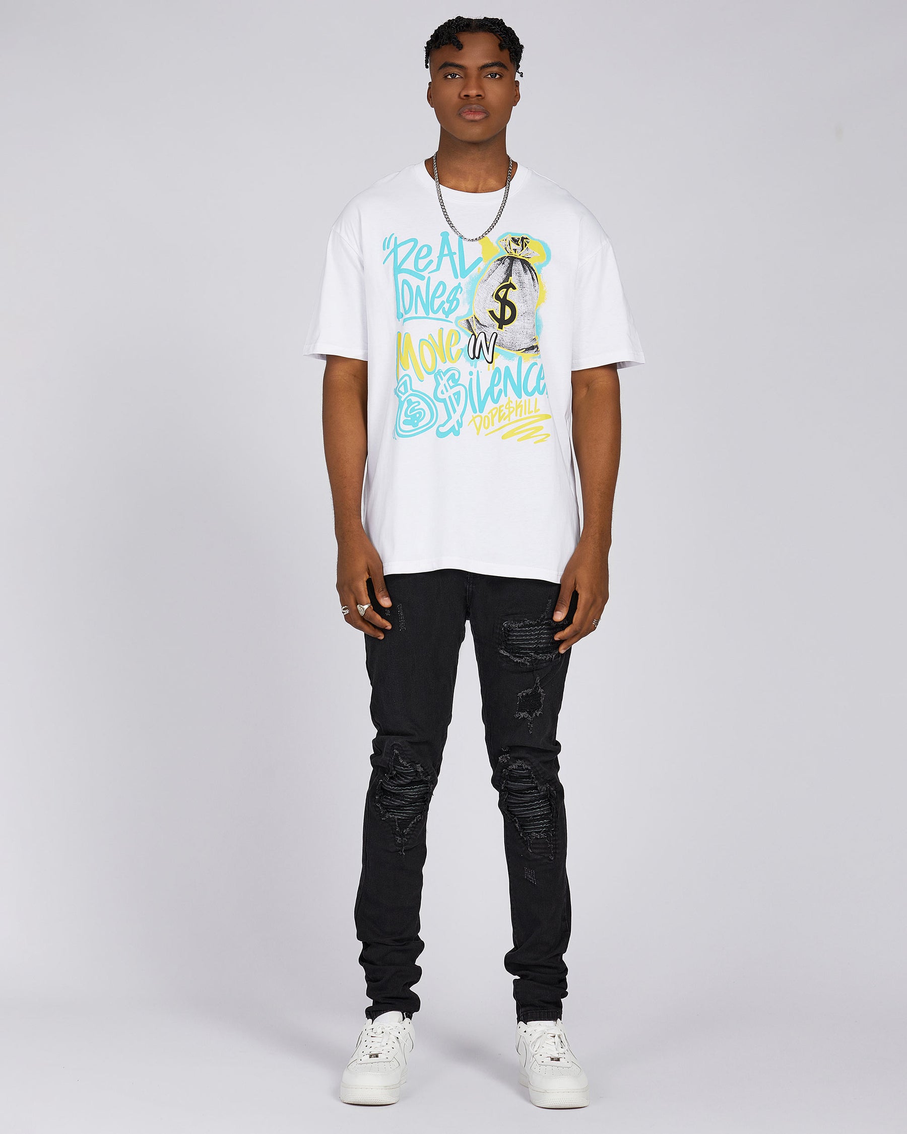 Camiseta gráfica con estampado de bolsa de dinero y grafiti, 100 % algodón