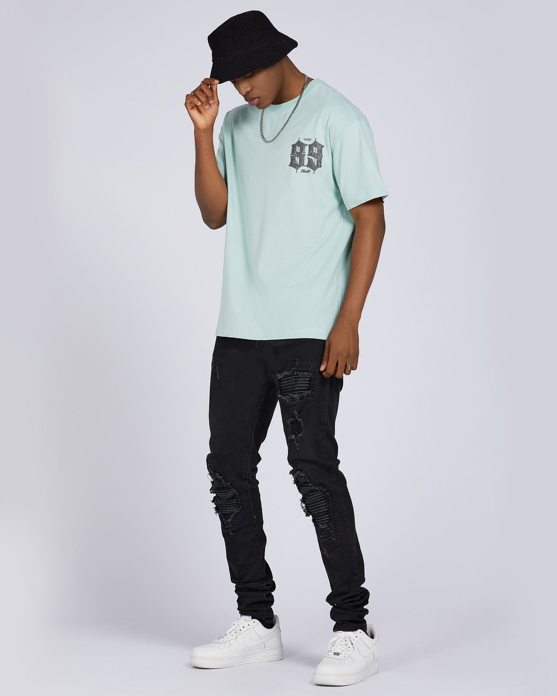 White Gothic-Style 89 Number & Letter Graphic T-Shirts