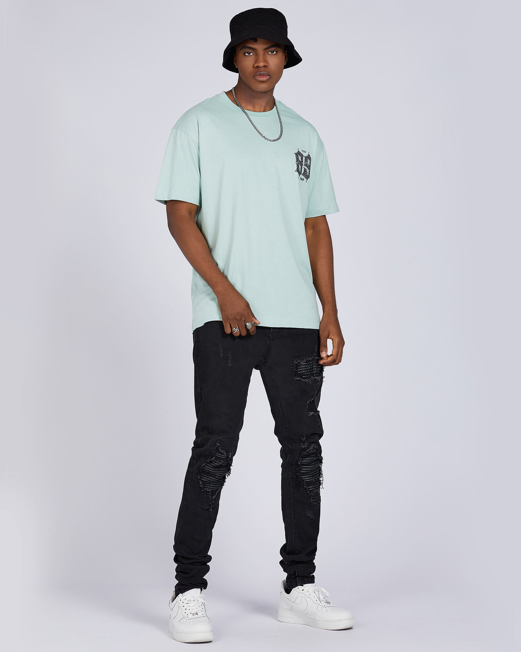 White Gothic-Style 89 Number & Letter Graphic T-Shirts