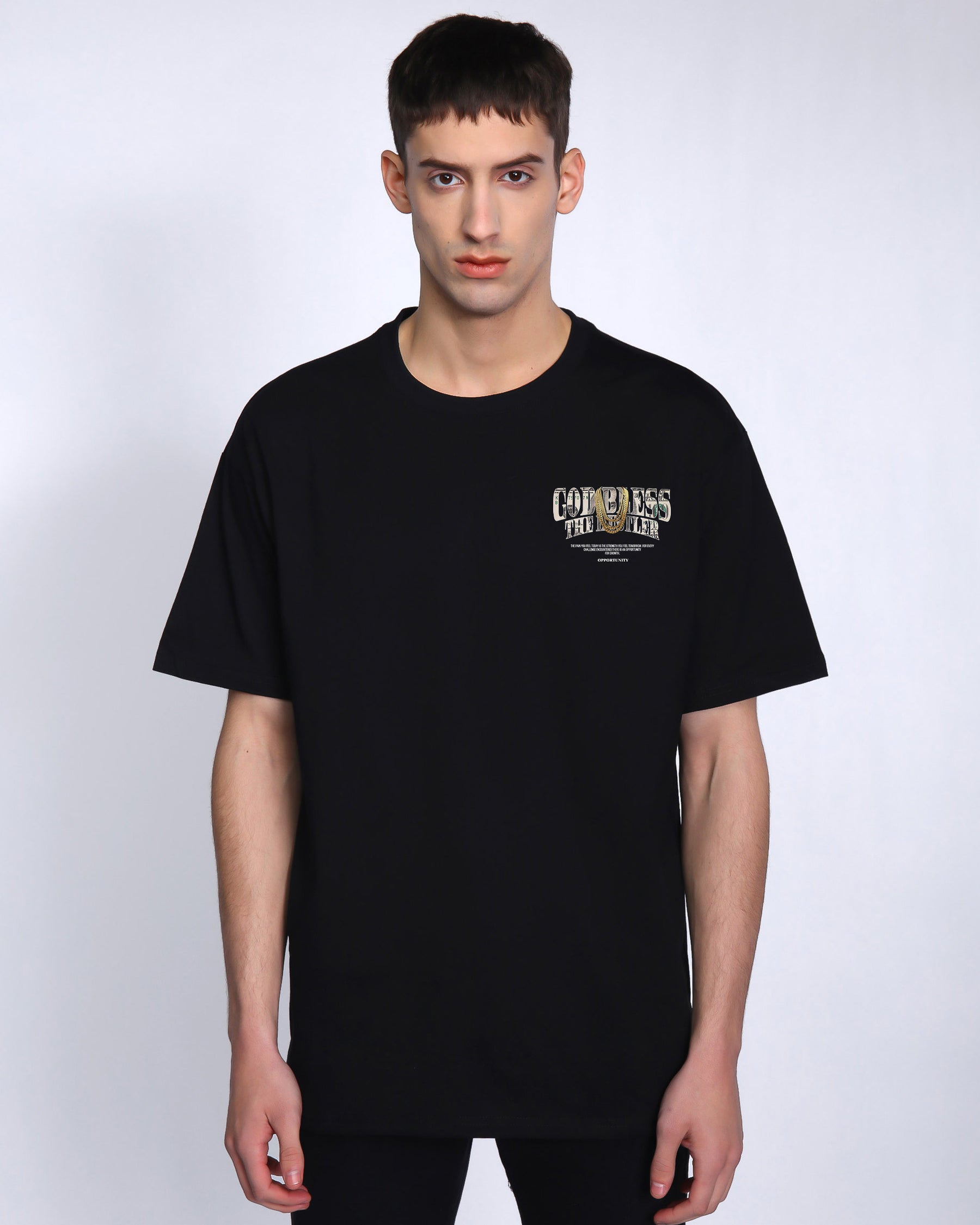 Camiseta unisex negra con diseño "Dios bendiga al estafador" - Camiseta unisex