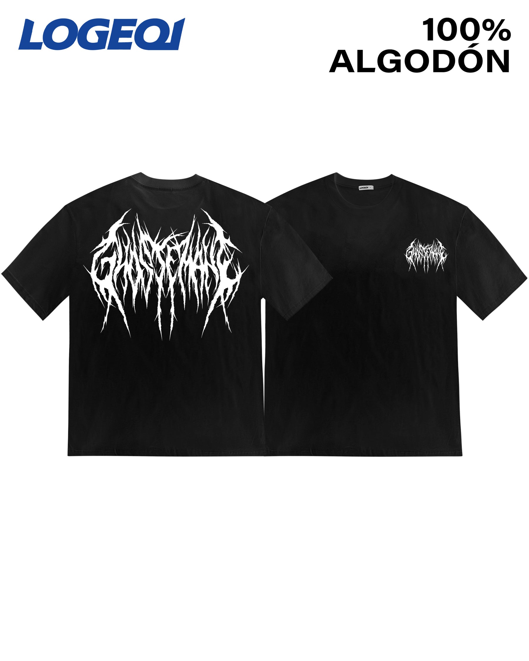 Camiseta negra 100 % algodón para hombre – LOGEQI Camiseta gráfica urbana con estampado blanco