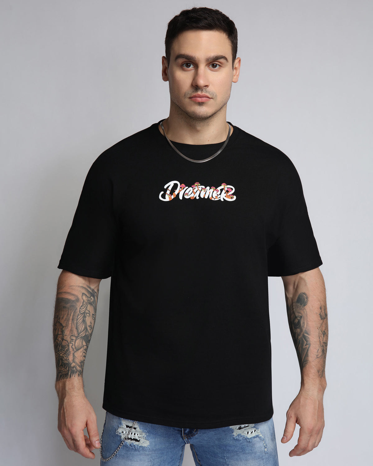 T-Shirt with Playful Lettering and Mushroom Graphics
