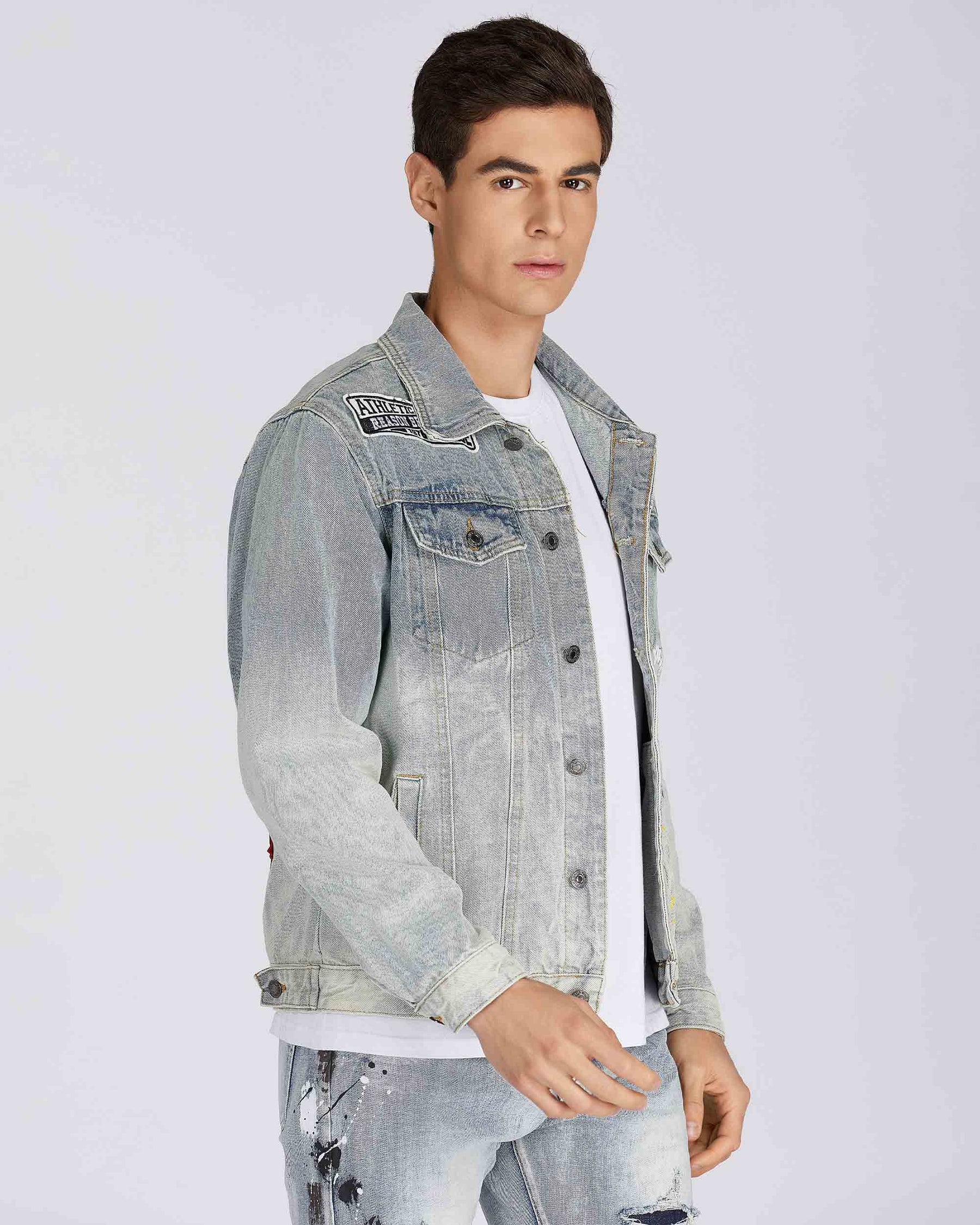 Distressed Blue Denim Jacket with Art Painted