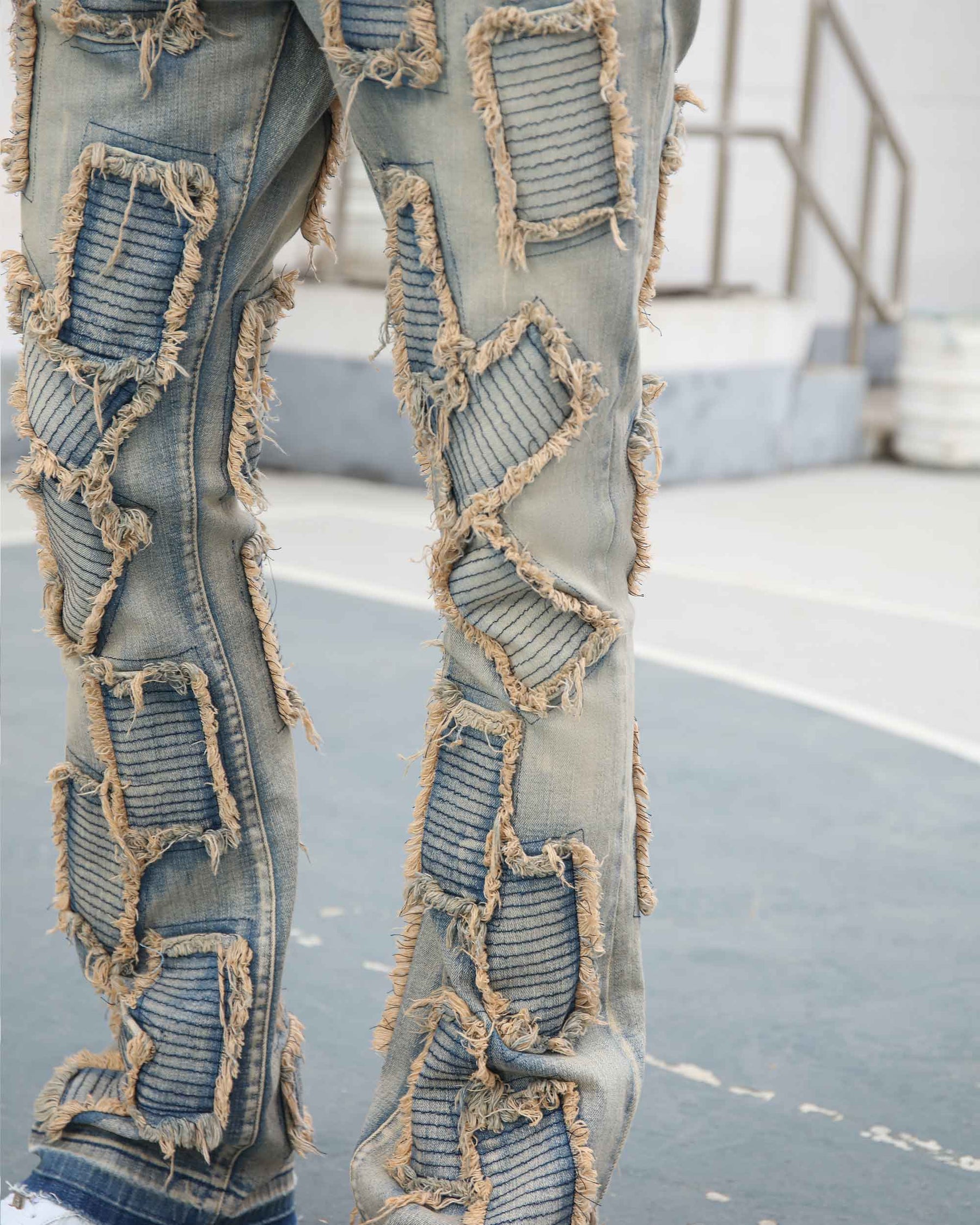 Vintage Blue Flared Jeans with Fringe Detailing
