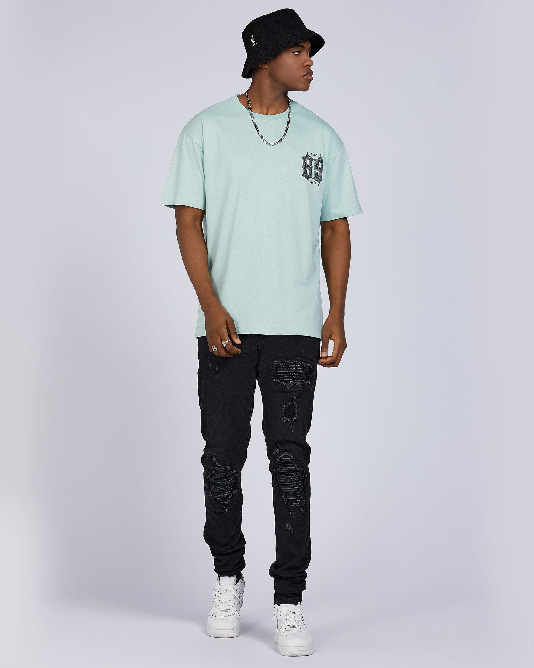 White Gothic-Style 89 Number & Letter Graphic T-Shirts
