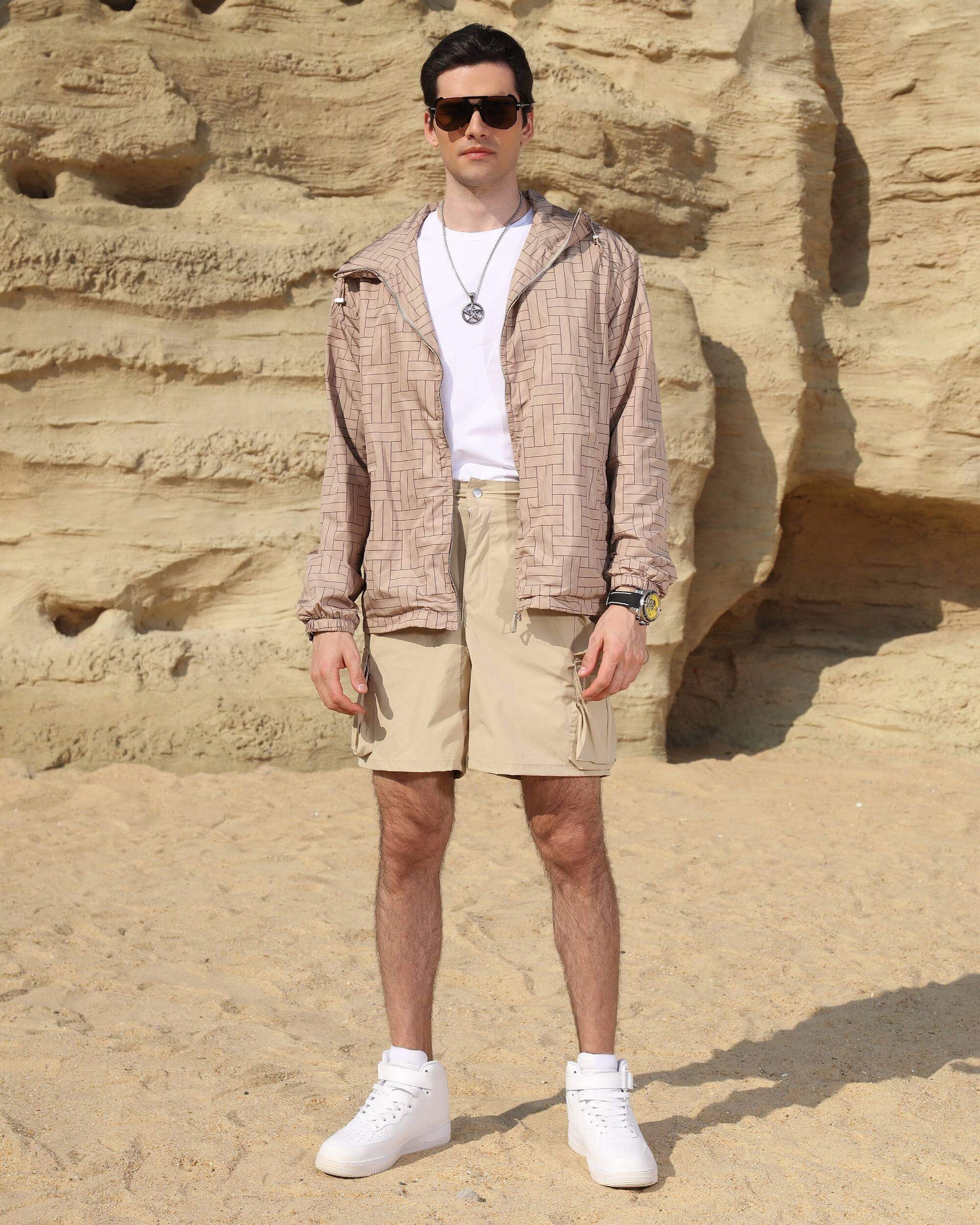 LOGEQI Men's Relaxed-Fit Cargo Shorts with Zippered Pockets