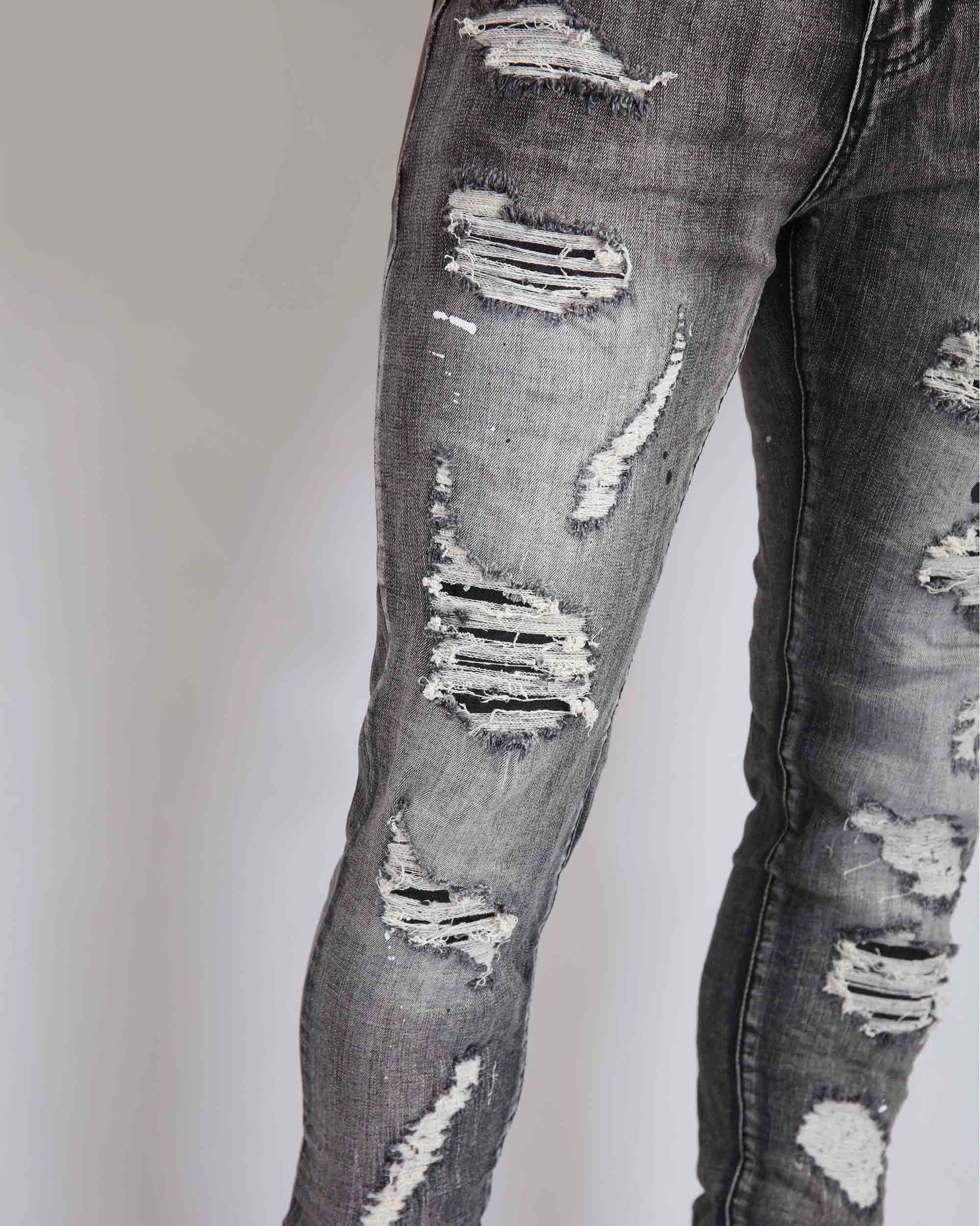Spray Paint Distressed Black Jeans with Graffiti Ripped