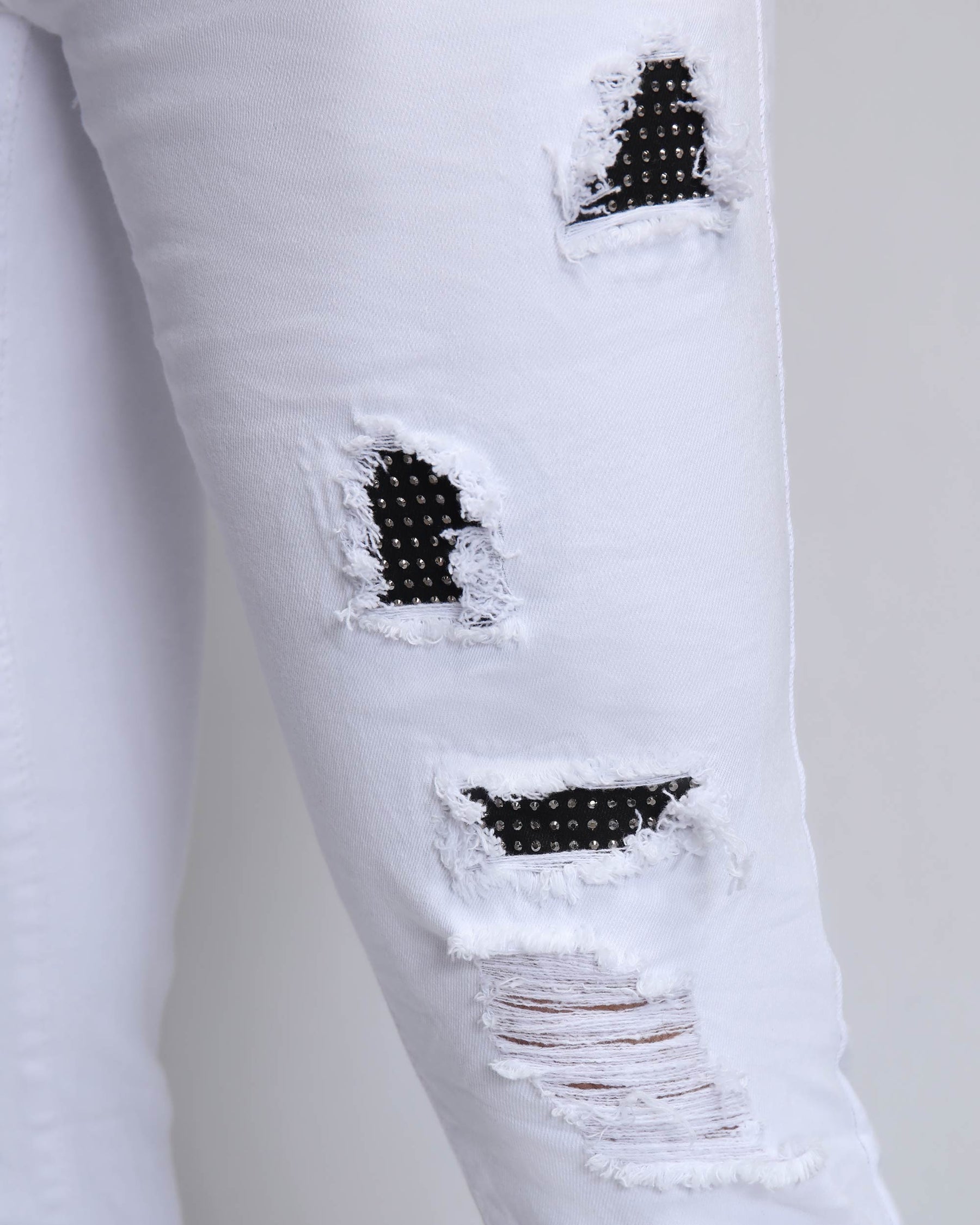 White Ripped Jeans with Dimond Patch