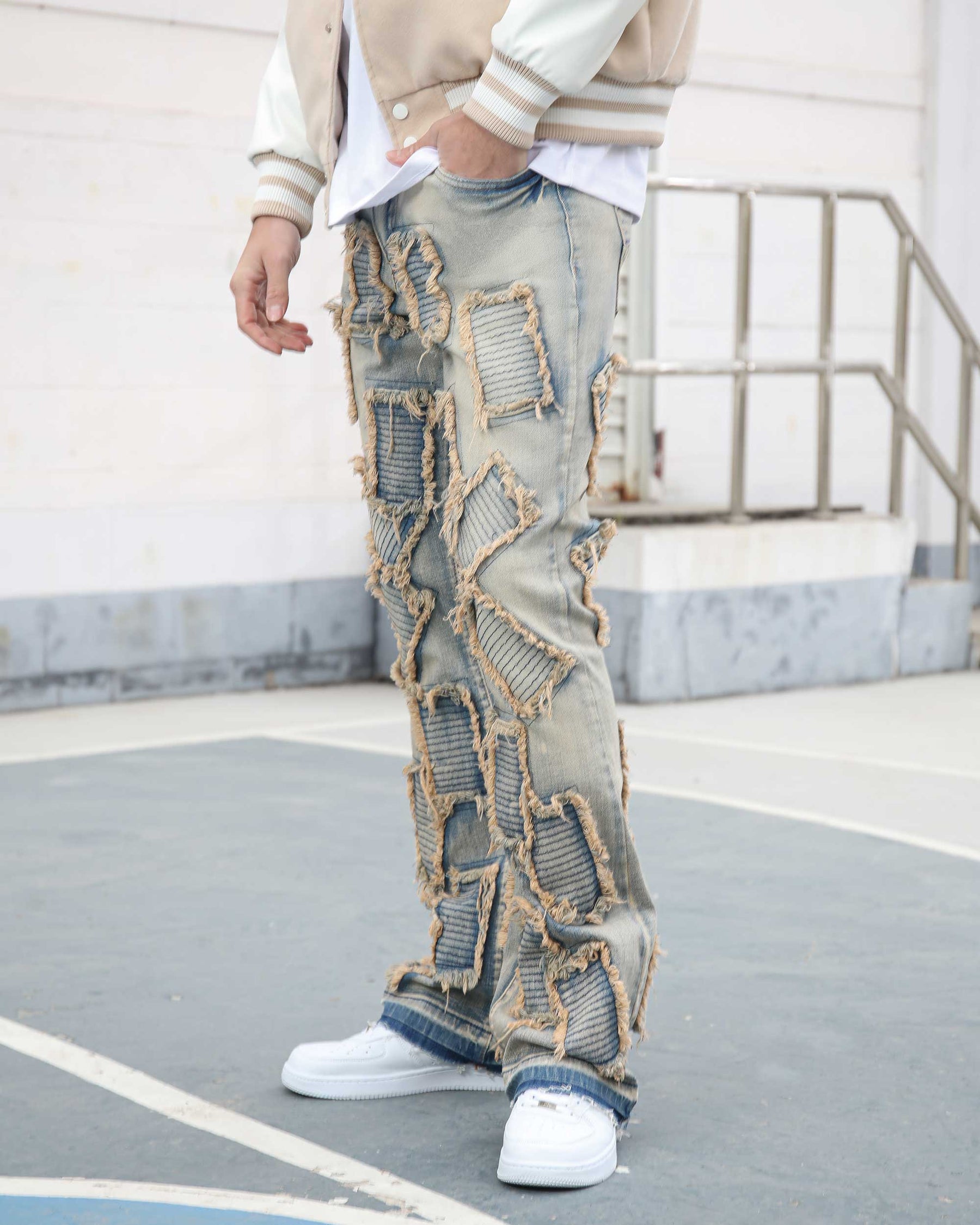 Vintage Blue Flared Jeans with Fringe Detailing