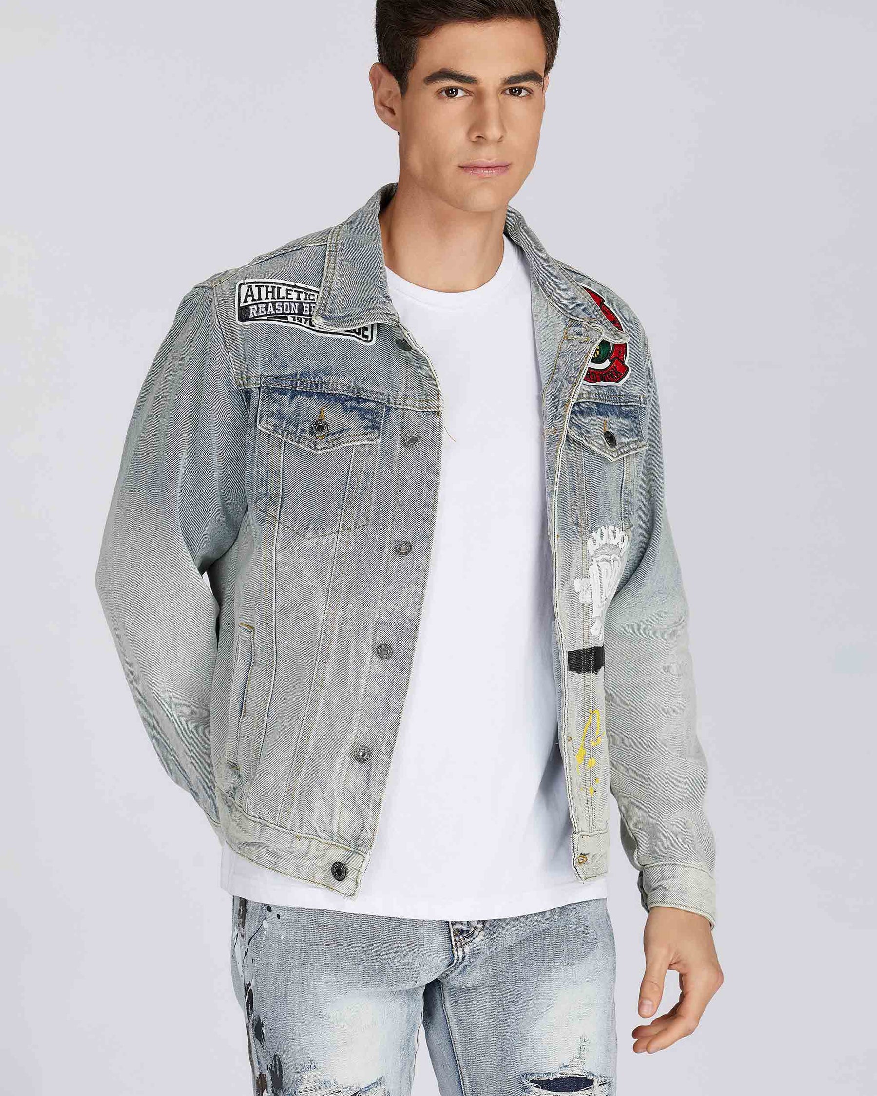Distressed Blue Denim Jacket with Art Painted