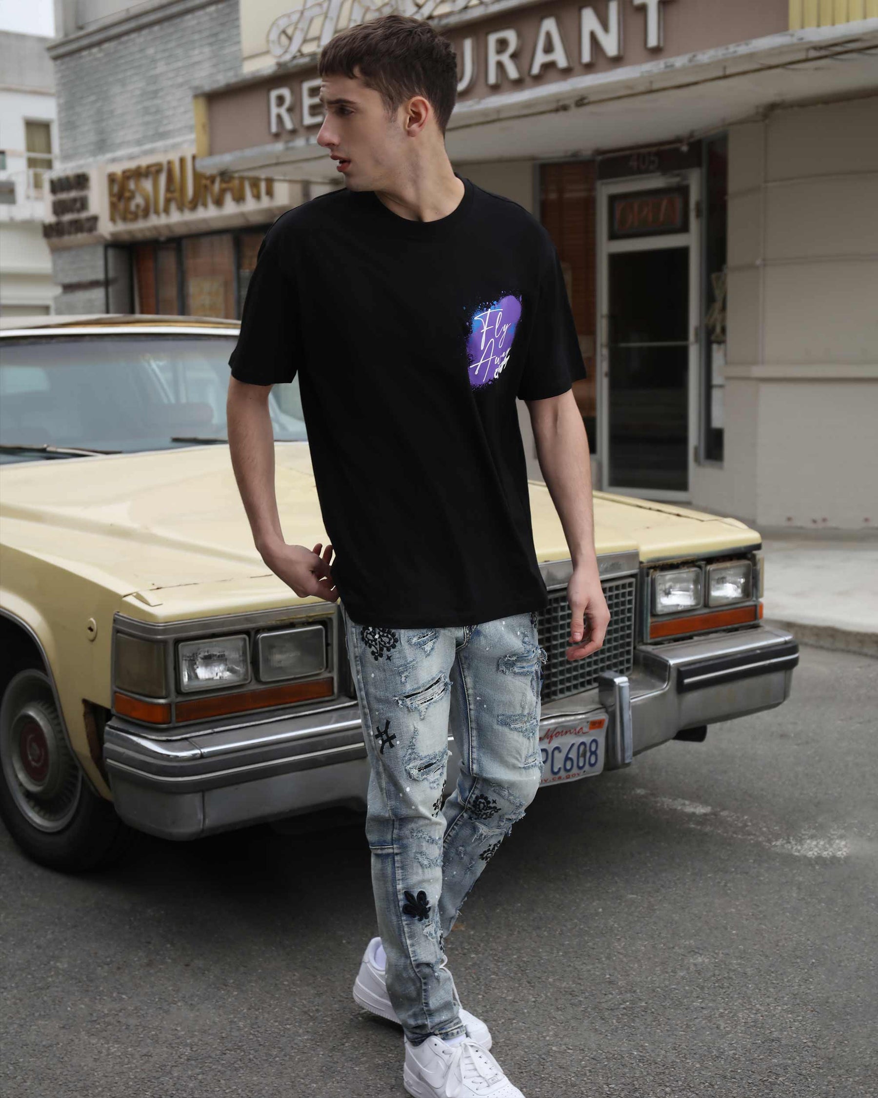 Blue Text, Purple & Blue Splatter, and White Dove Graphic Tees