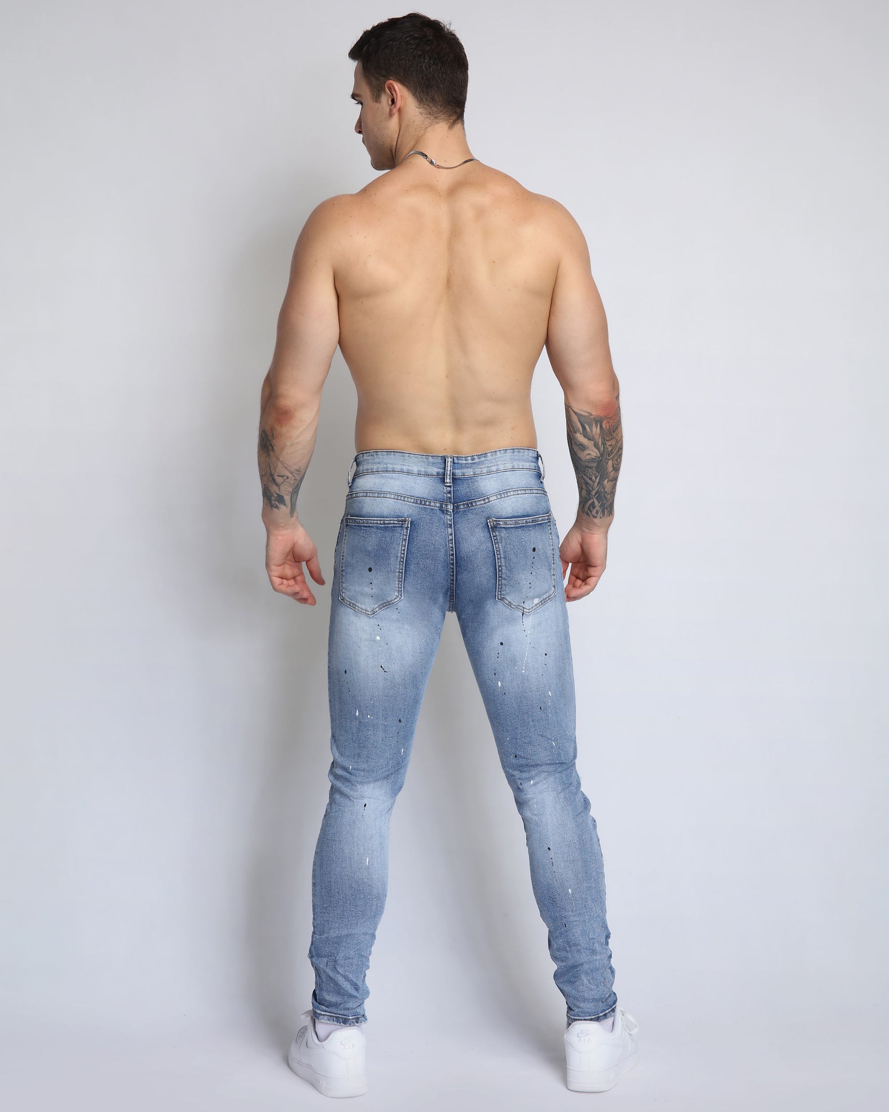 Durable Ripped Blue Jeans with Dimond Patch