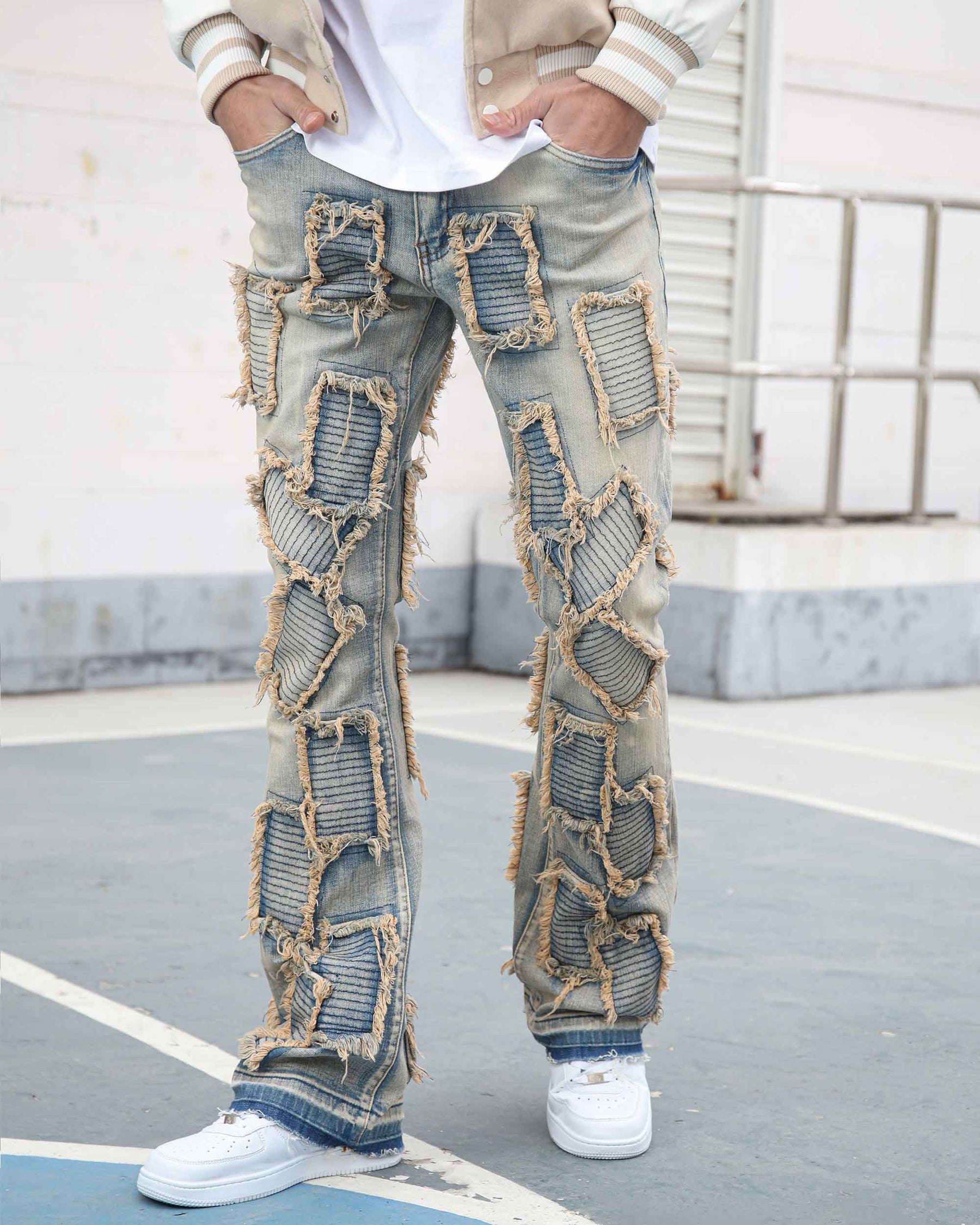 Vintage Blue Flared Jeans with Fringe Detailing
