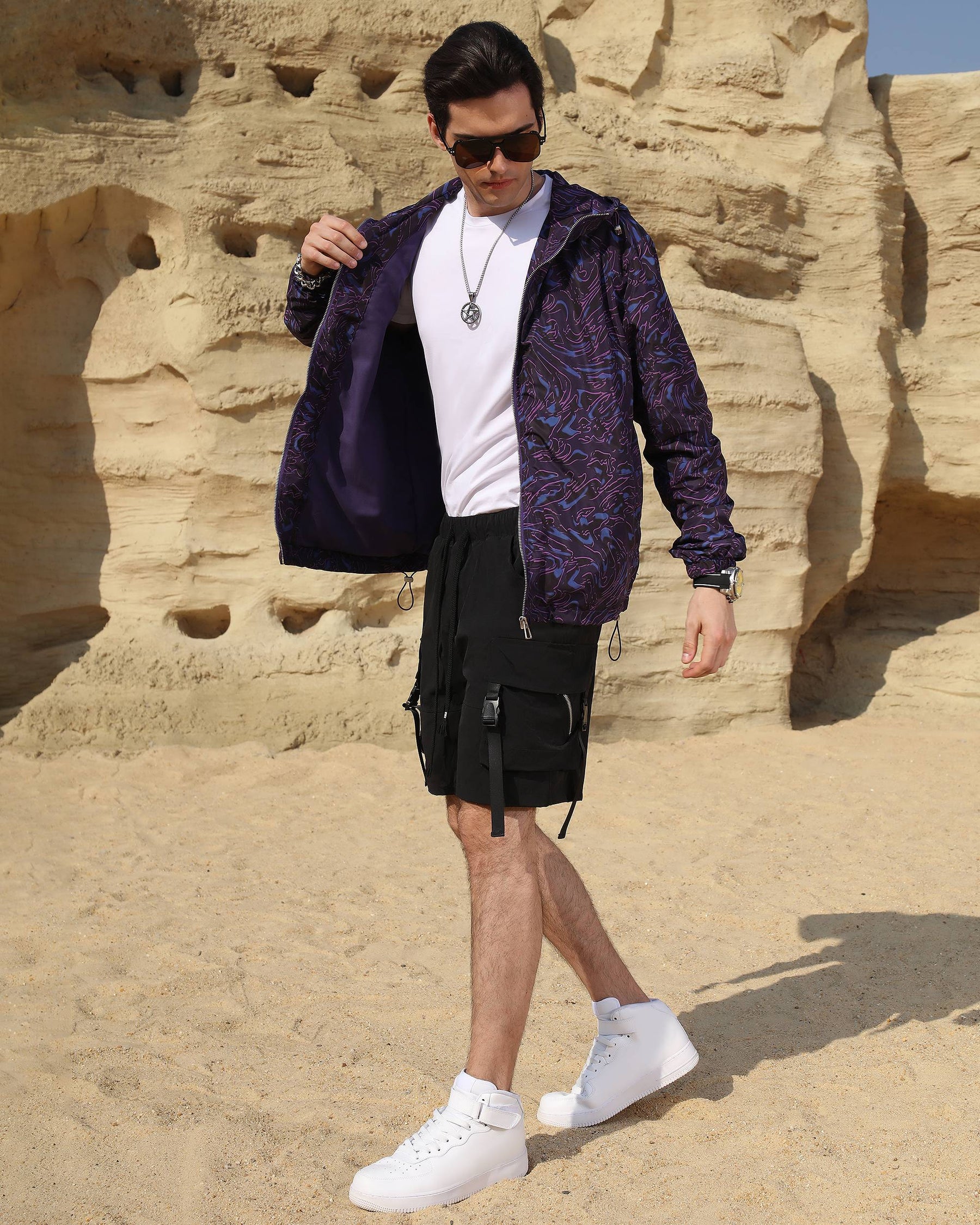 Logeqi® Men's Marble Pattern Windbreaker Jacket