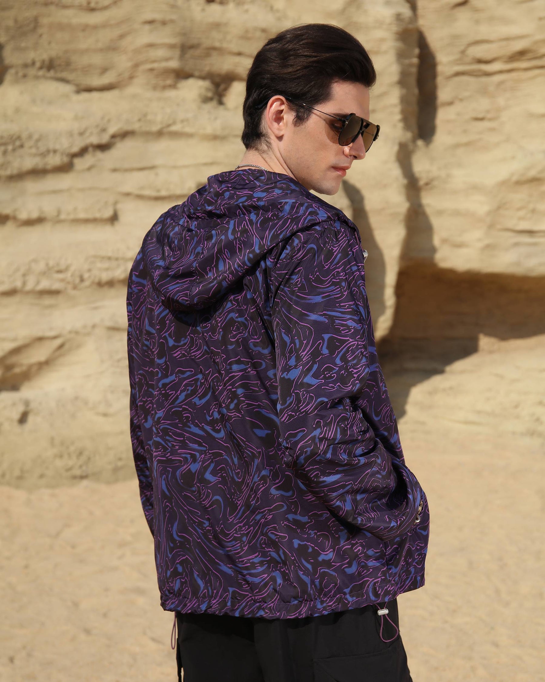 Logeqi® Men's Marble Pattern Windbreaker Jacket