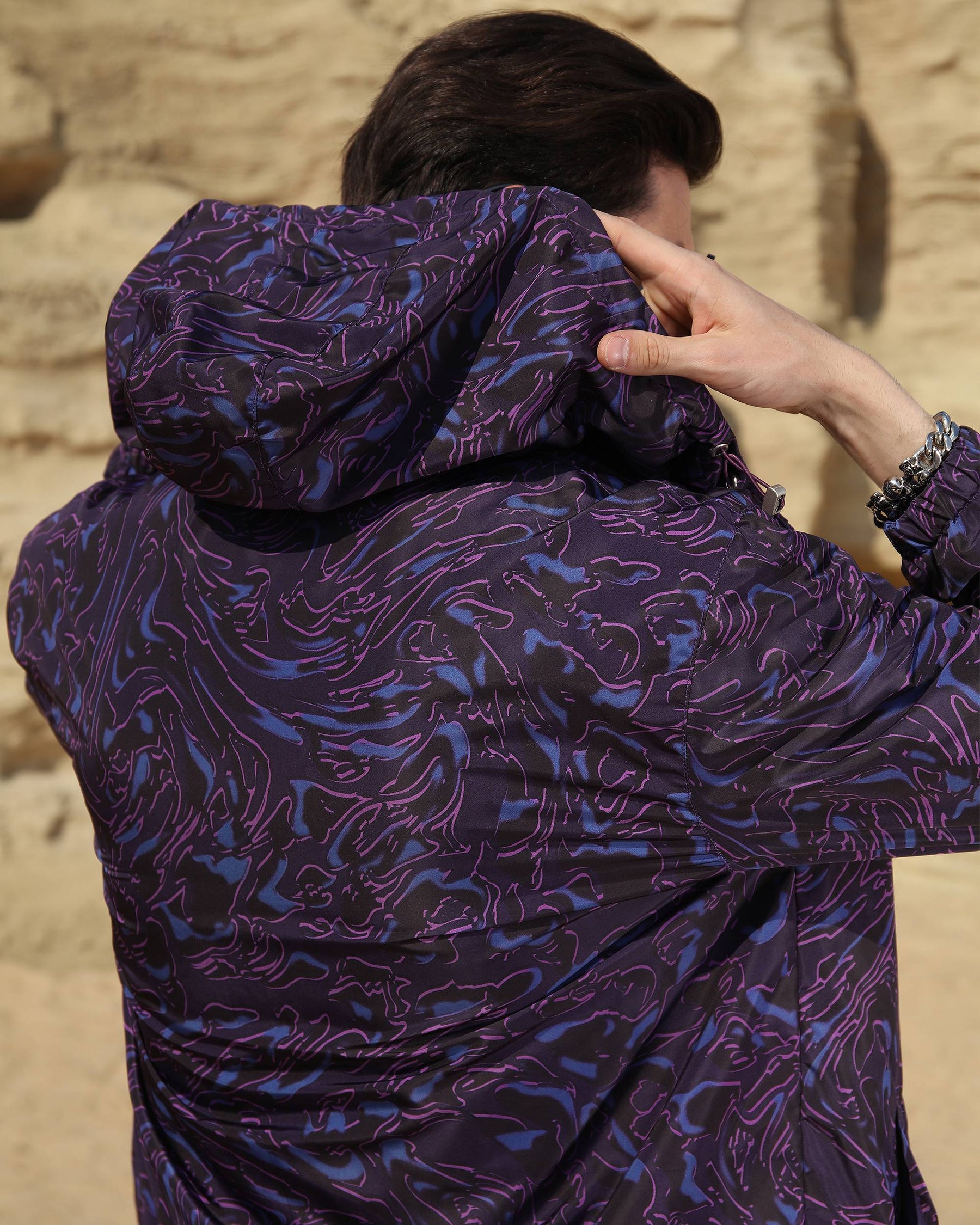 Logeqi® Men's Marble Pattern Windbreaker Jacket