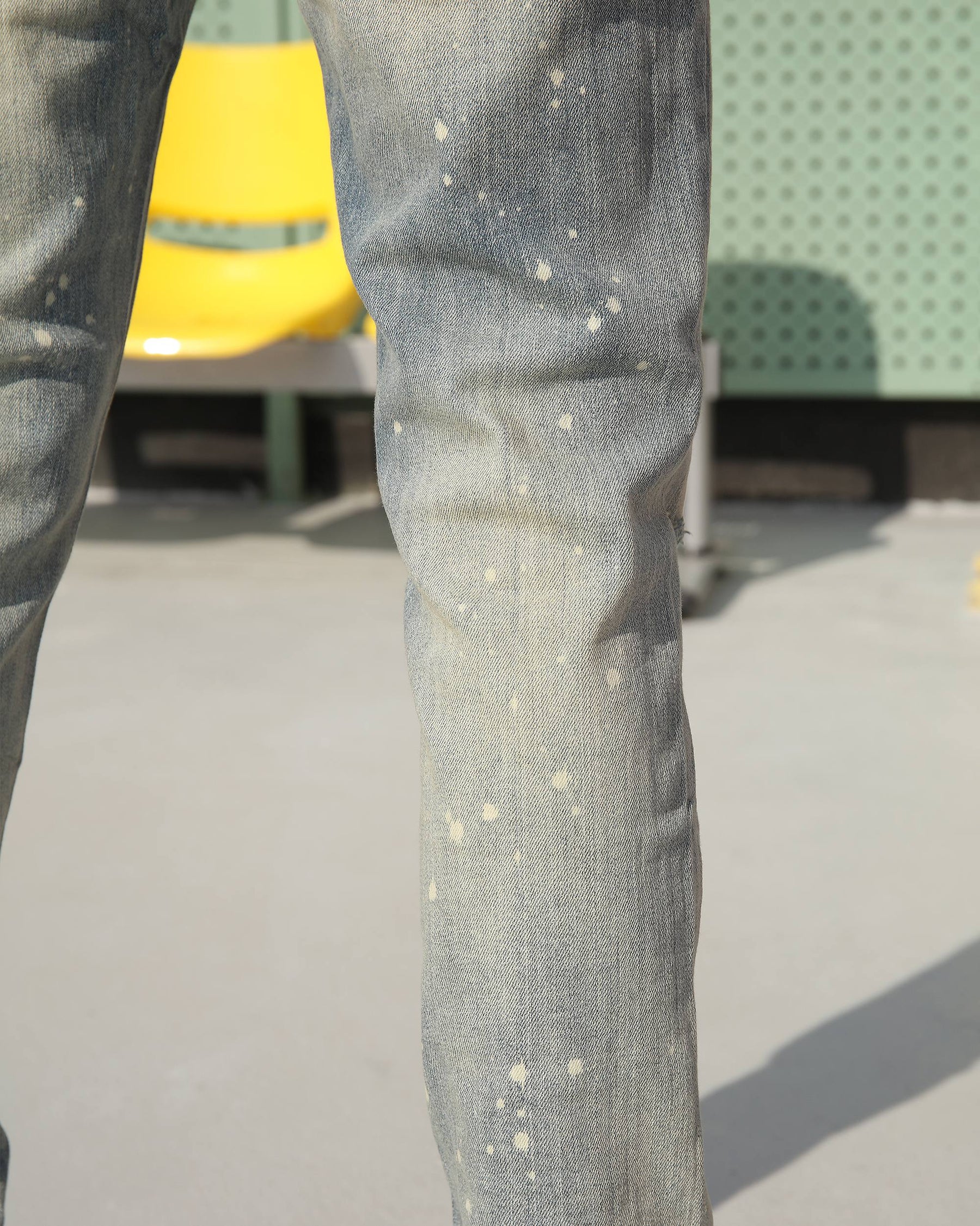 Distressed Blue Ripped Jeans with spray-painted-Mexico Local Delivery