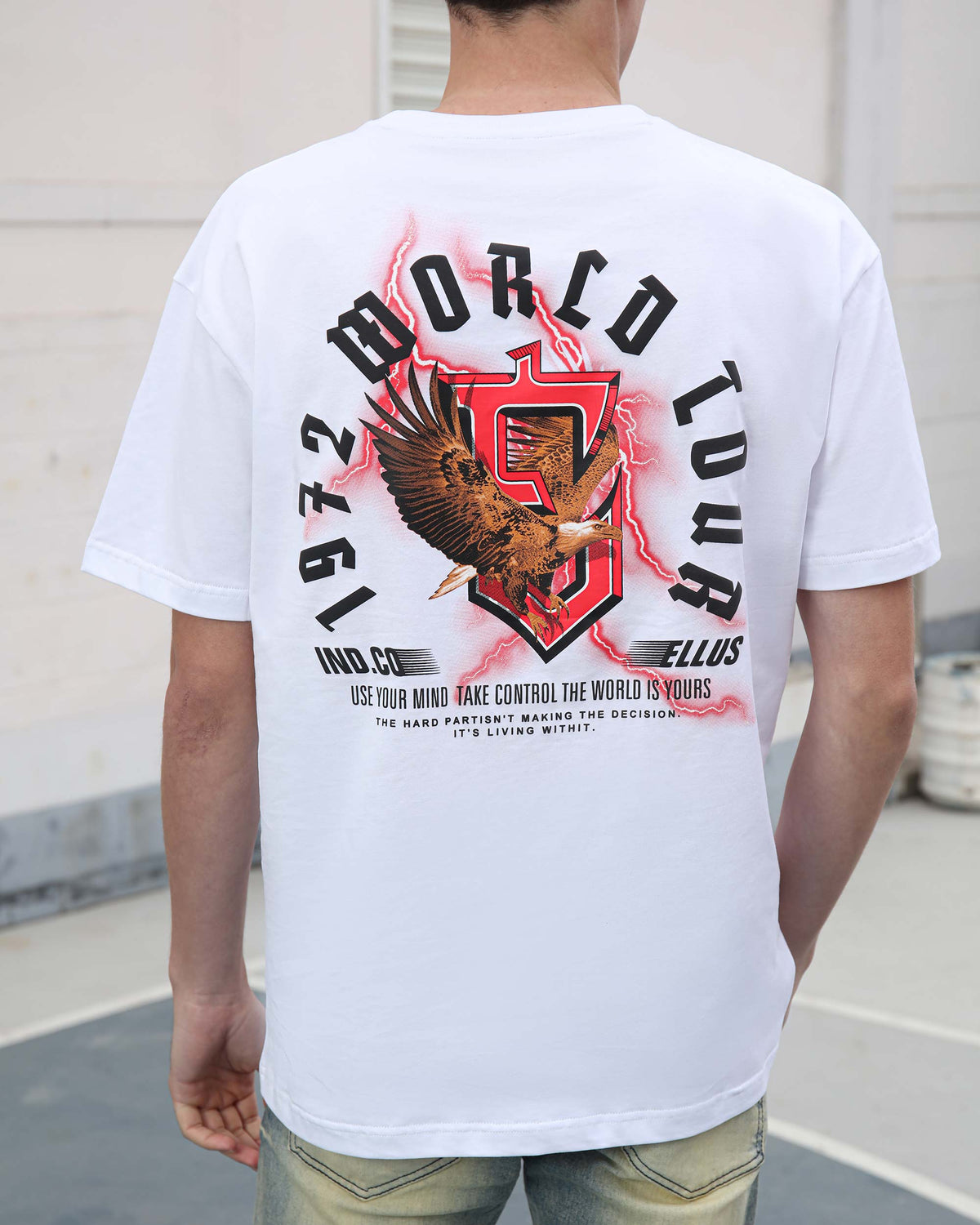 Camiseta gráfica 3D "World Tour" y águila, 100 % algodón