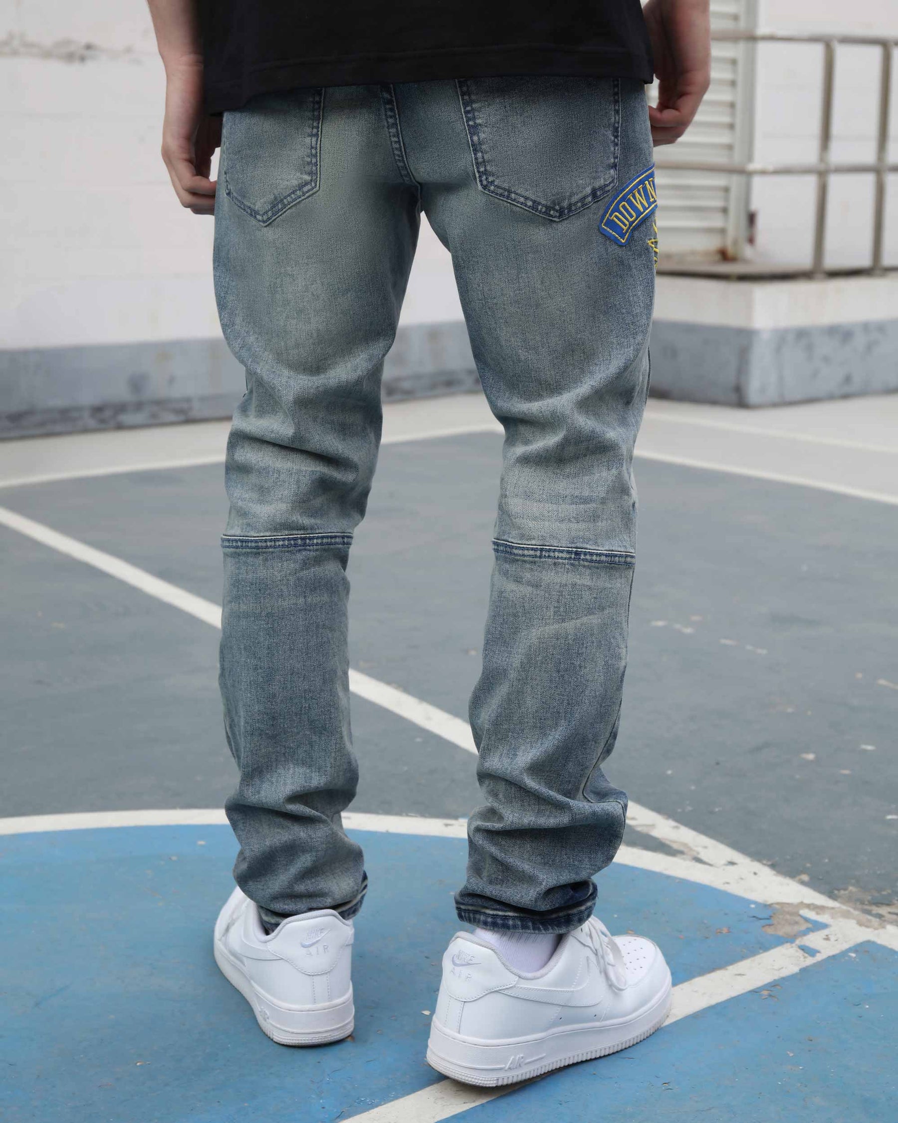 Ripped Blue Washed Edgy Jeans with Patchwork-Mexico Local Delivery