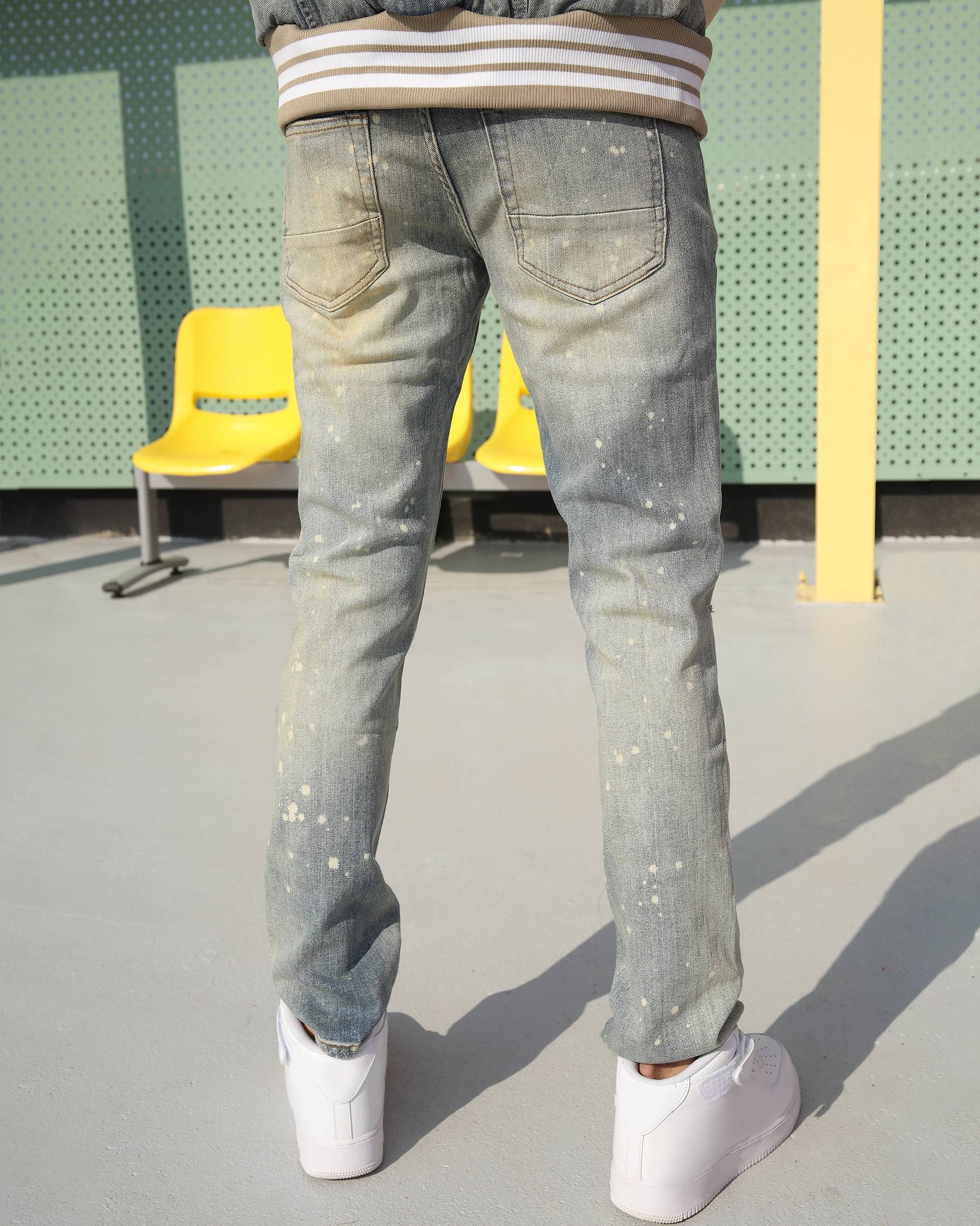 Distressed Blue Ripped Jeans with spray-painted-Mexico Local Delivery