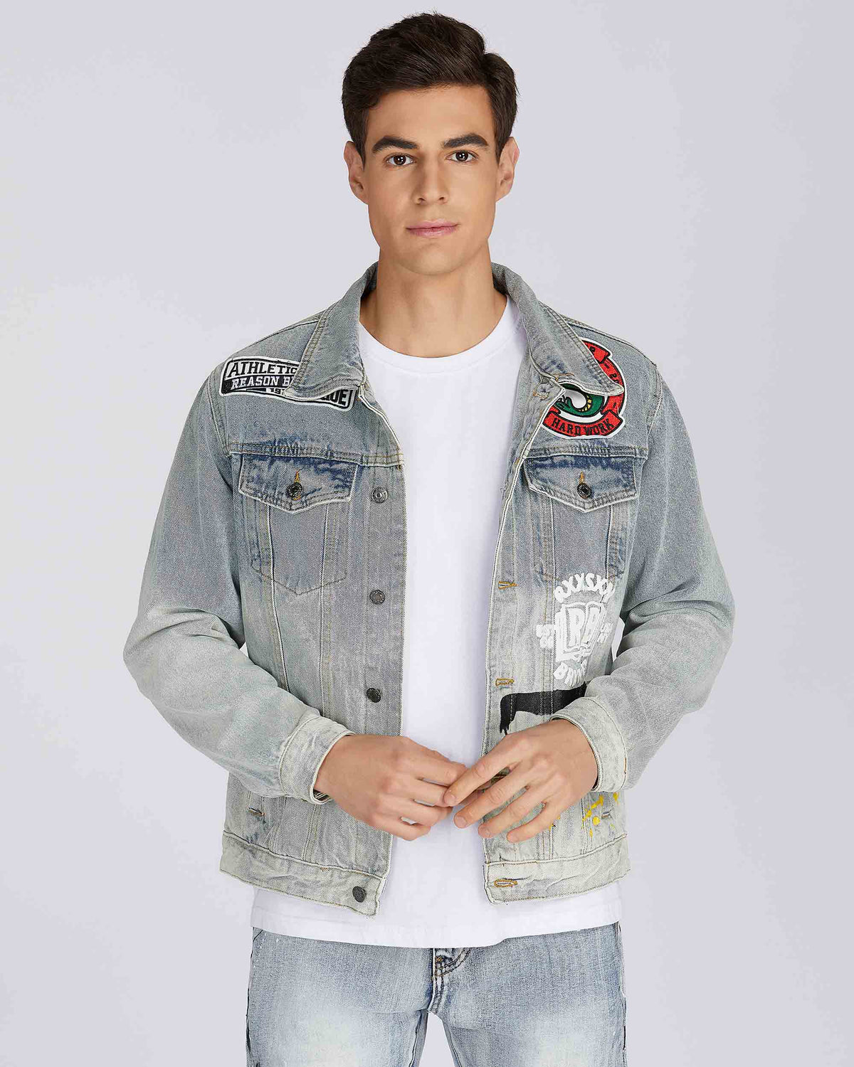 Distressed Blue Denim Jacket with Art Painted