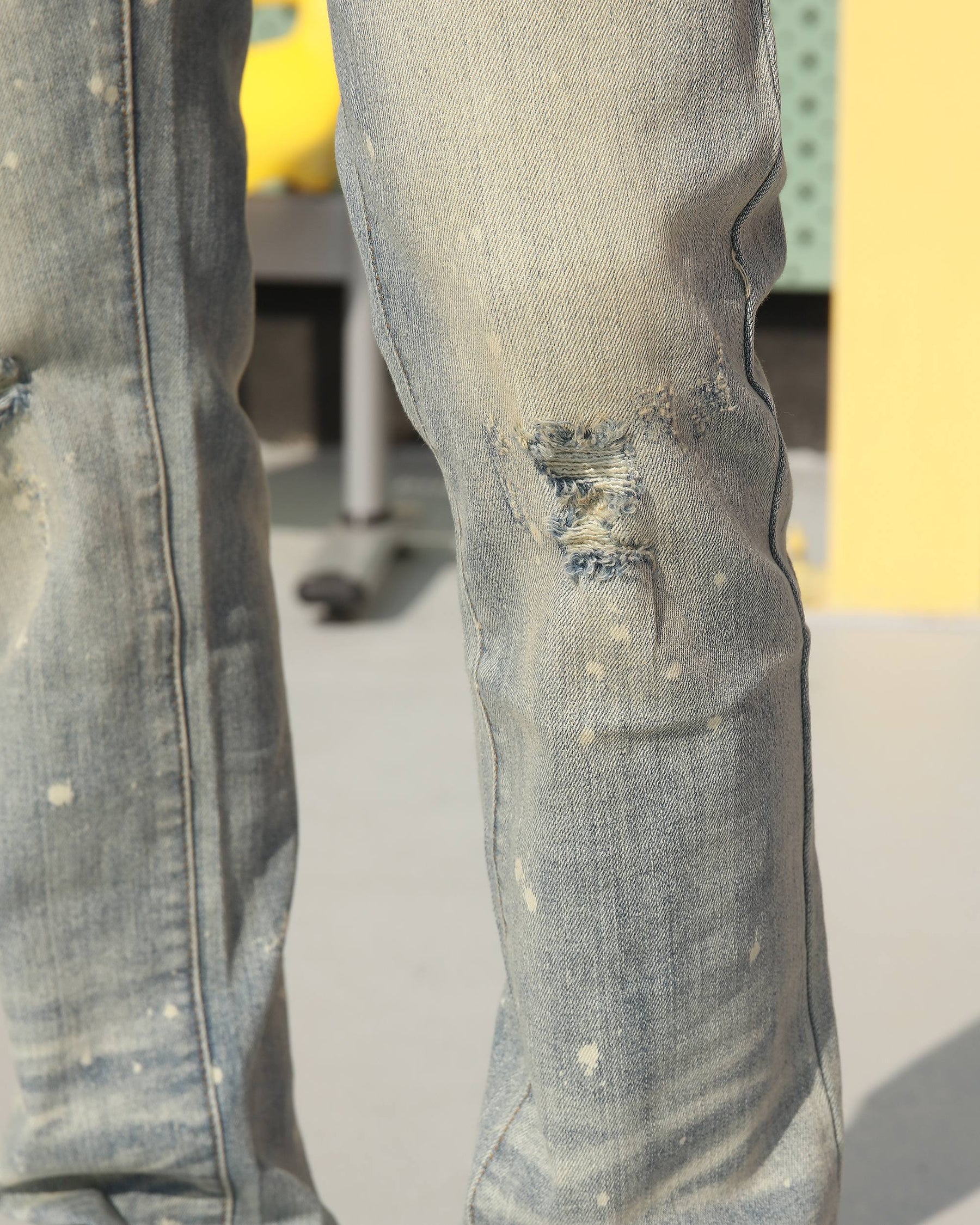 Distressed Blue Ripped Jeans with spray-painted-Mexico Local Delivery