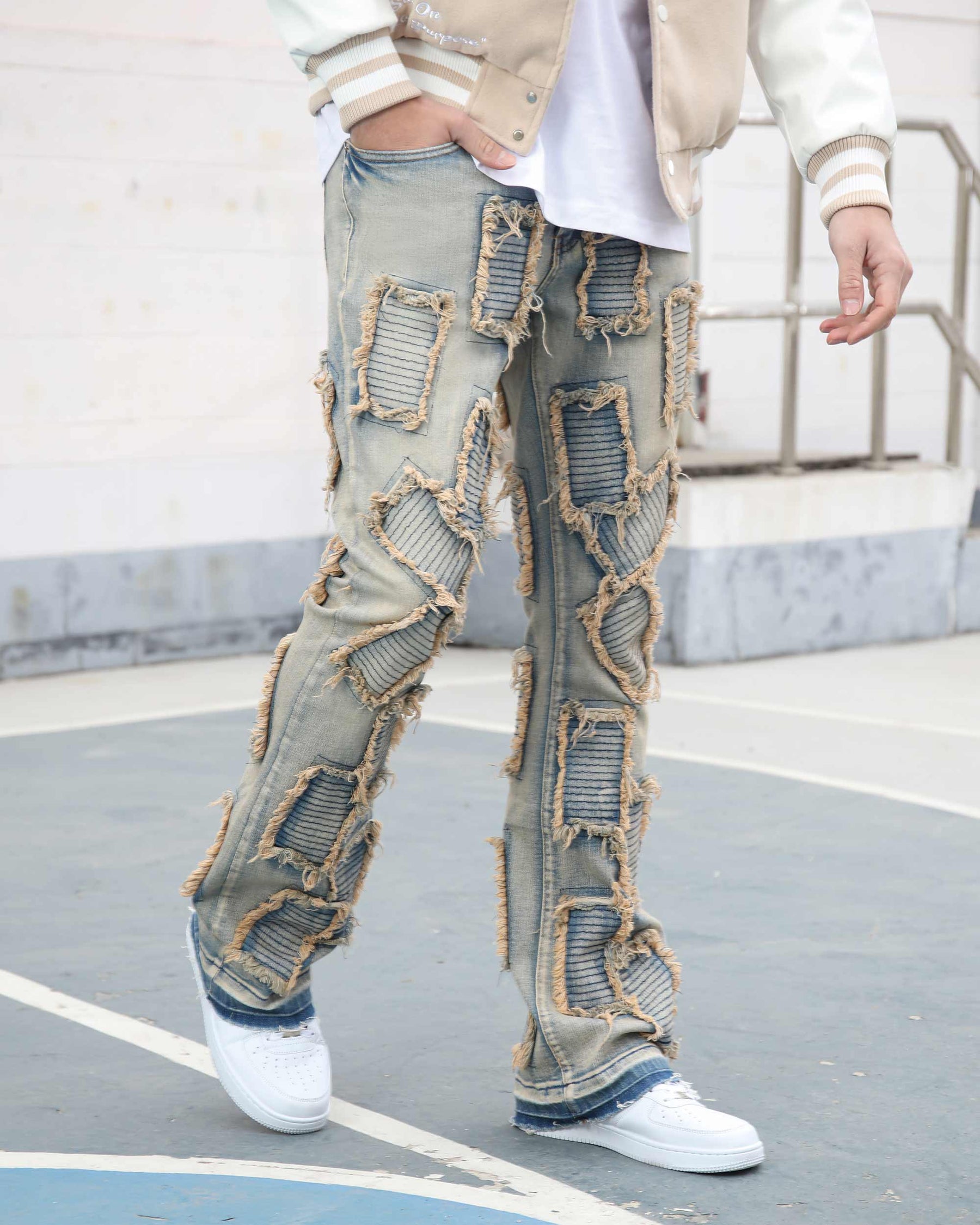 Vintage Blue Flared Jeans with Fringe Detailing
