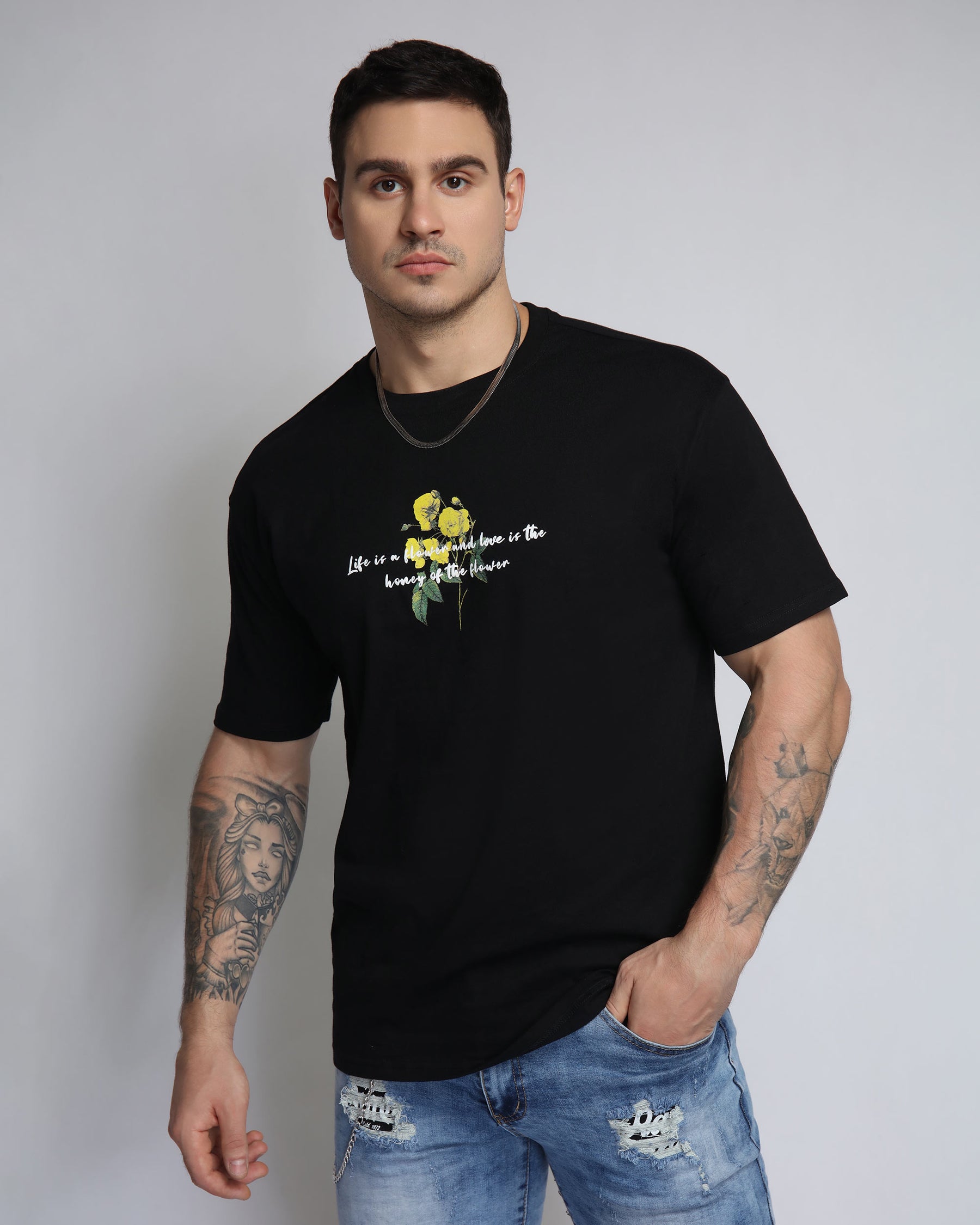 Men's T-Shirts with Yellow Flowers and Leaves Graphics and a Quote