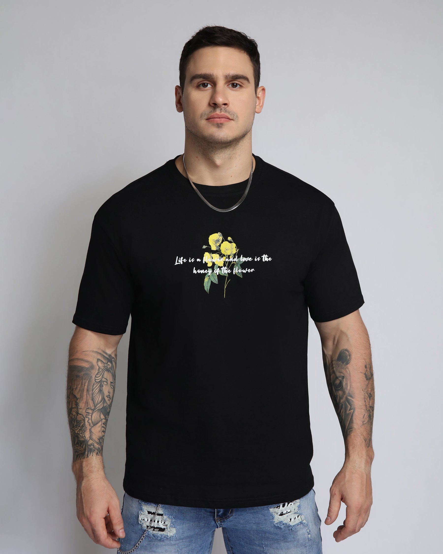 Men's T-Shirts with Yellow Flowers and Leaves Graphics and a Quote