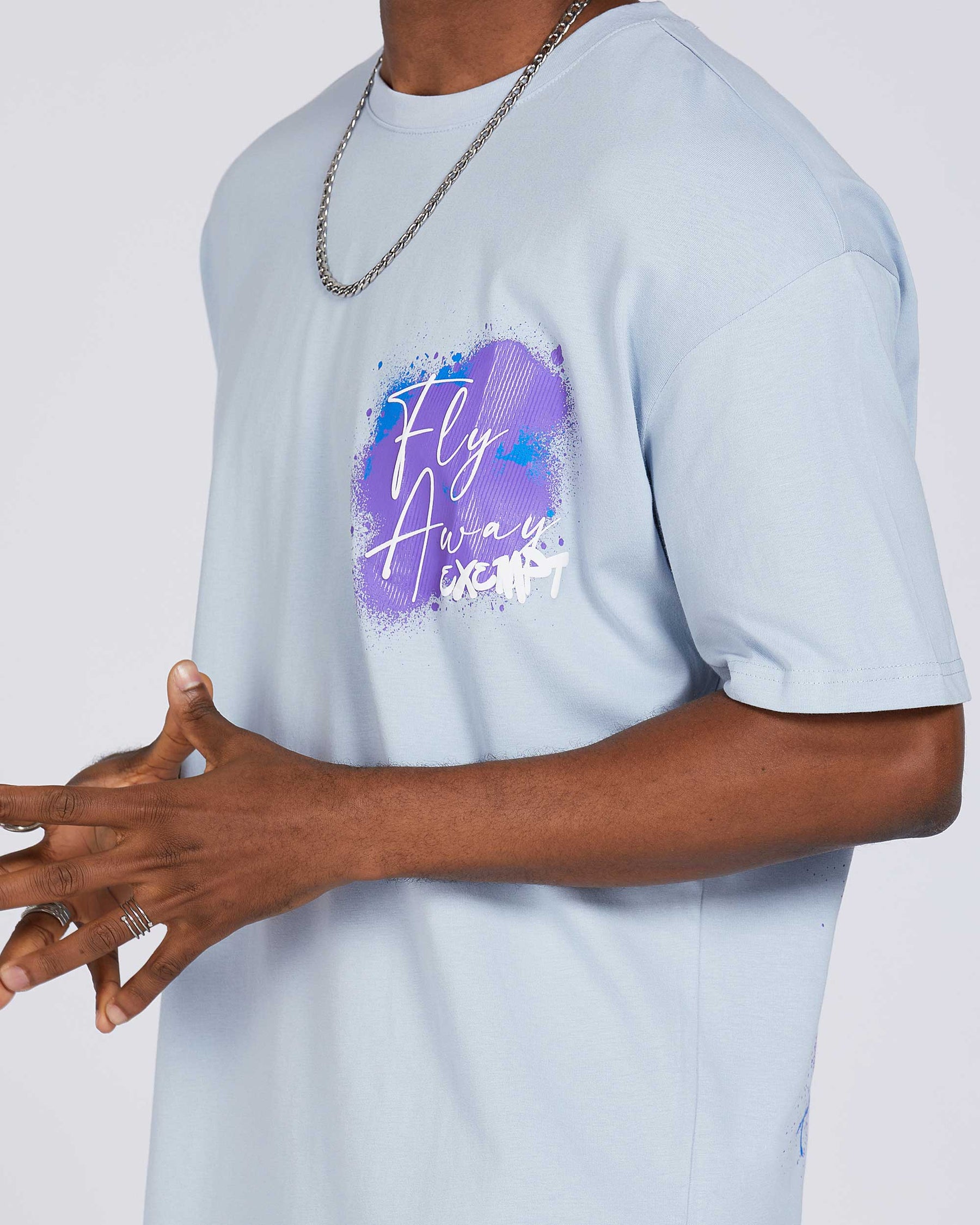 Blue Text, Purple & Blue Splatter, and White Dove Graphic Tees