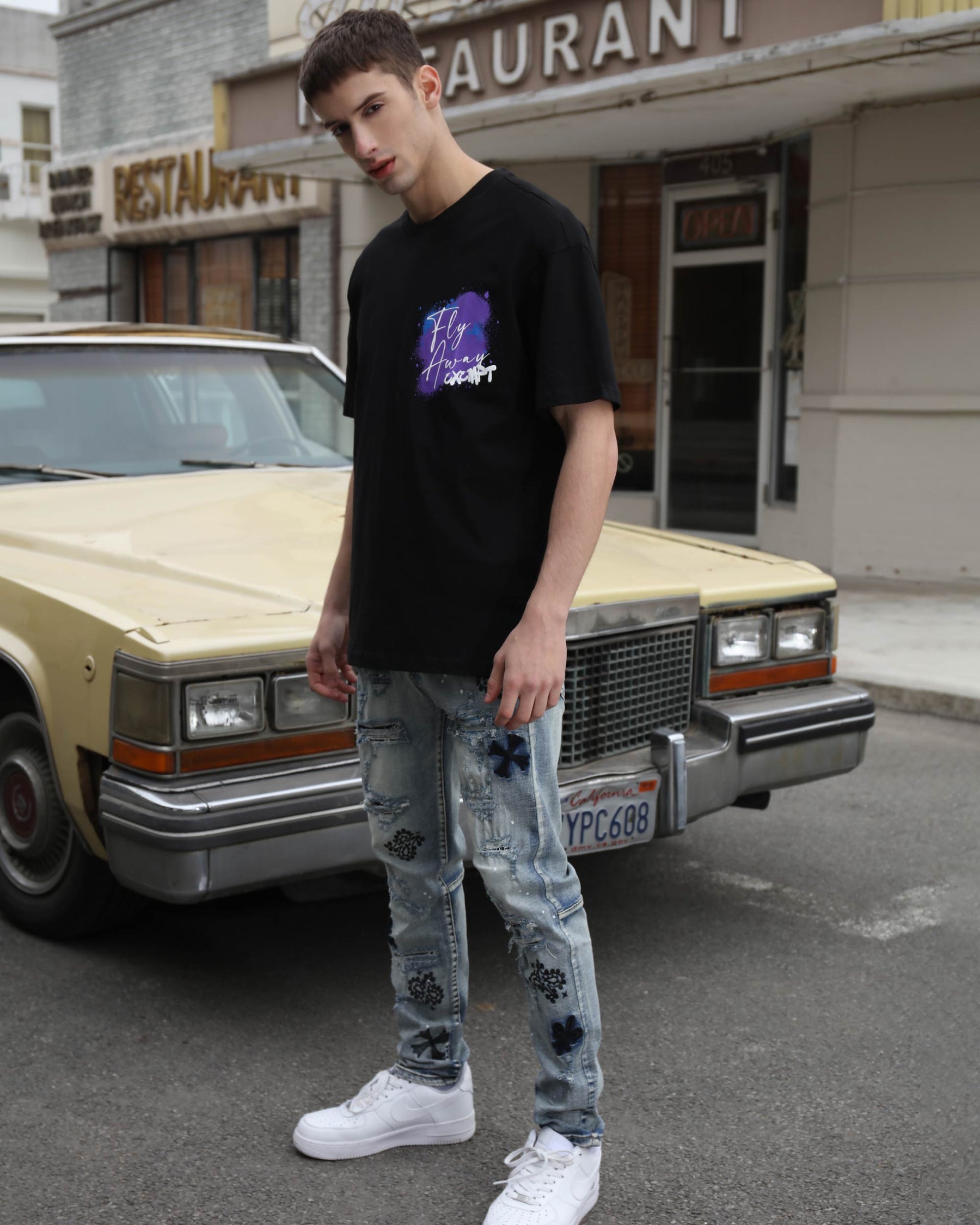 Blue Text, Purple & Blue Splatter, and White Dove Graphic Tees