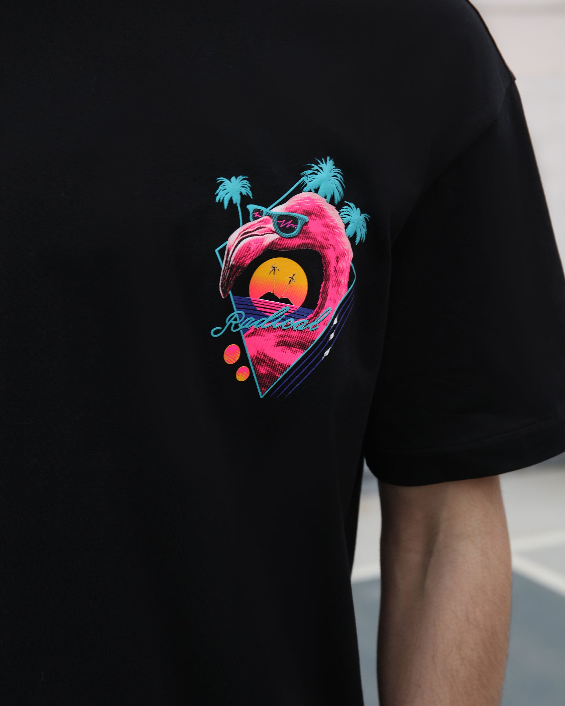 Pink Flamingo, Palm Trees, and "Radical" Retro-Style Graphic Tees
