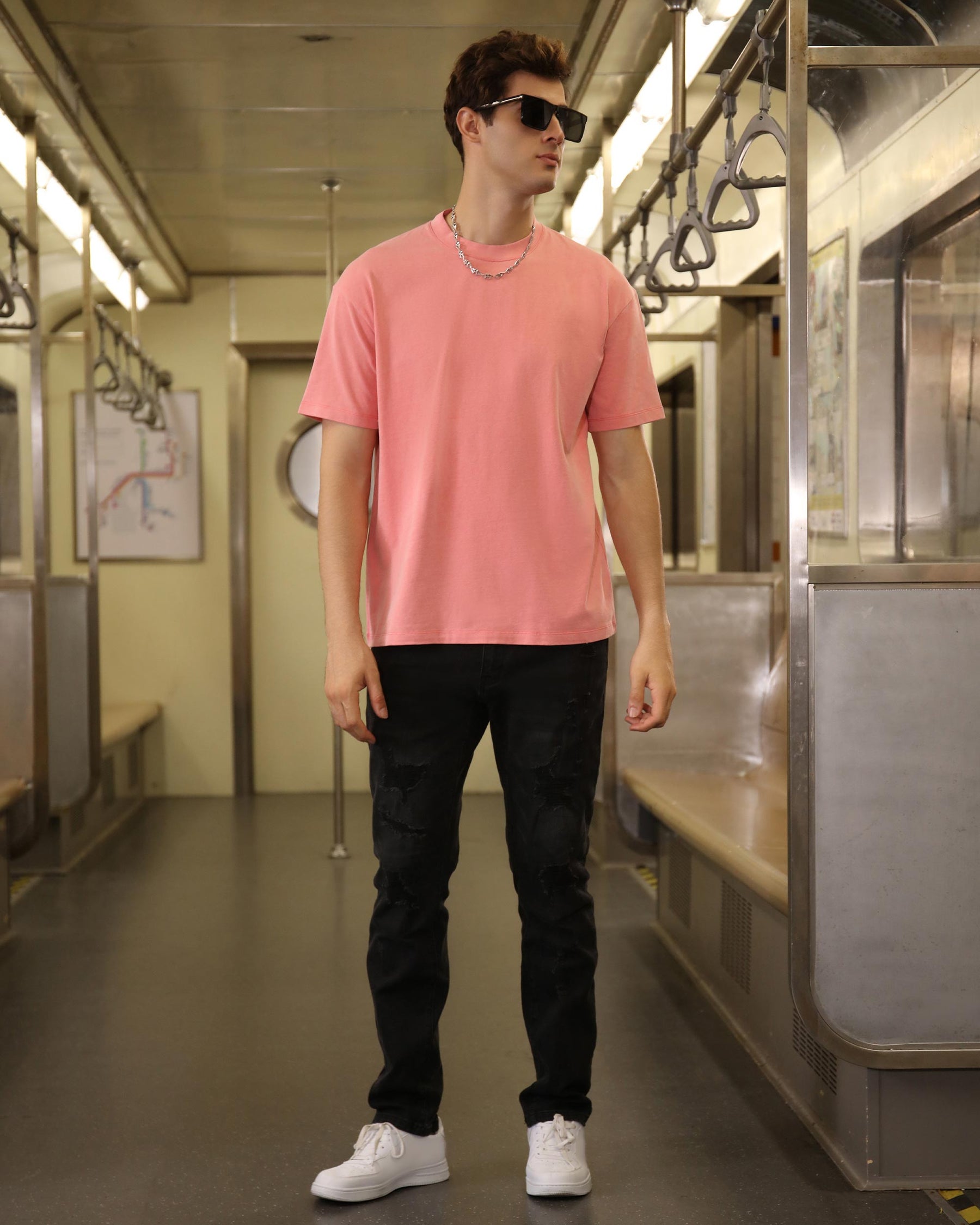 Classic Washed Crew Neck T-Shirt-Pink