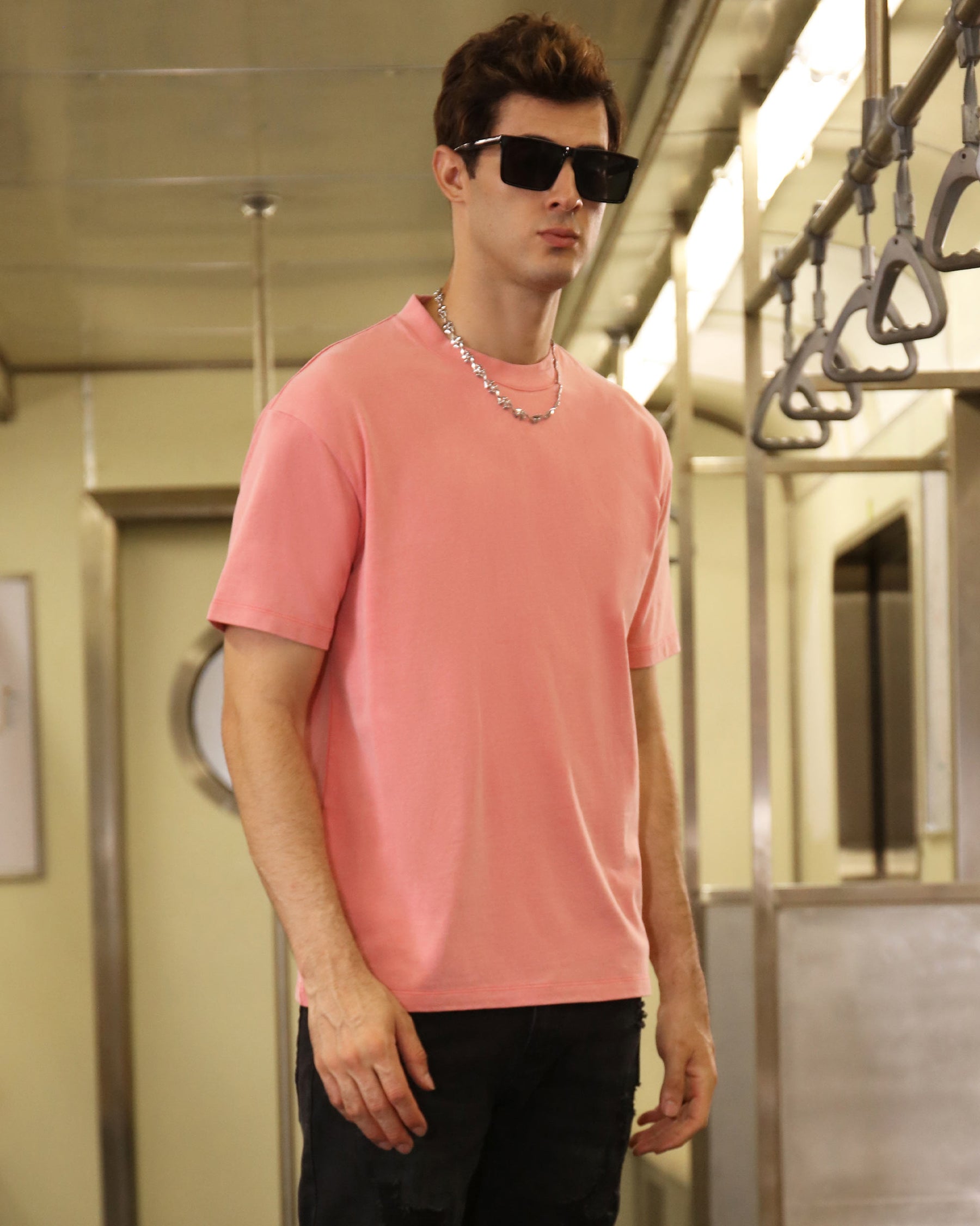 Classic Washed Crew Neck T-Shirt-Pink