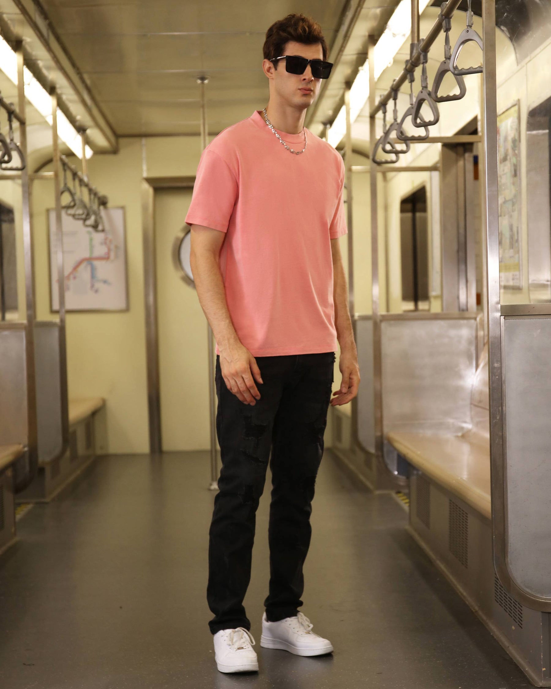 Classic Washed Crew Neck T-Shirt-Pink