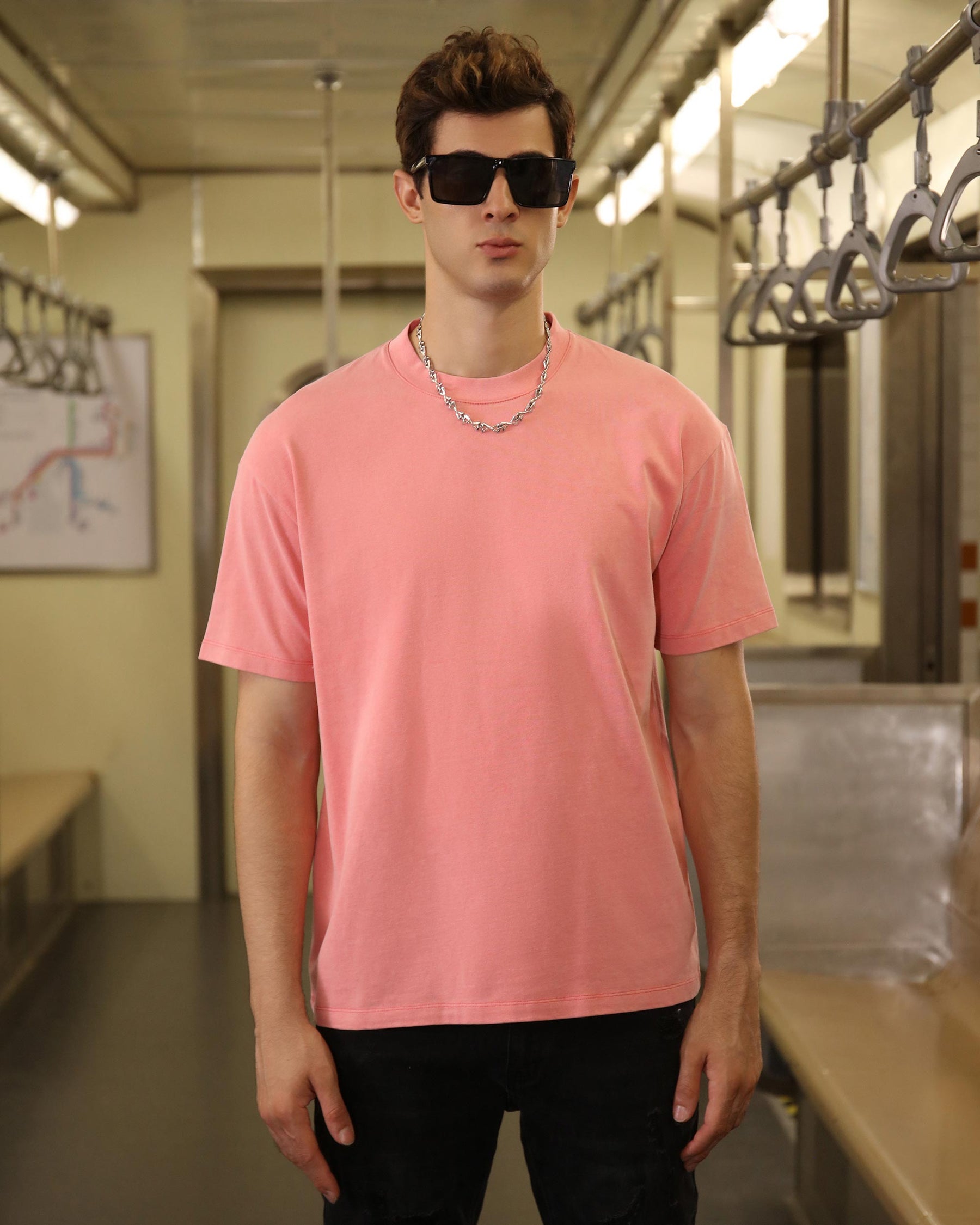 Classic Washed Crew Neck T-Shirt-Pink